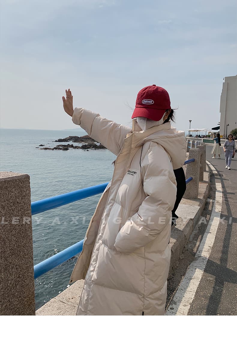 실사 한국 스타일 중간 길이 무릎 아래 두꺼운 루즈핏 패션 항구 바람 다운 재킷 패딩 재킷 ins 면 의류 여성 코트 상세 이미지 35