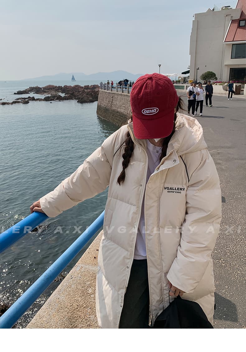 실사 한국 스타일 중간 길이 무릎 아래 두꺼운 루즈핏 패션 항구 바람 다운 재킷 패딩 재킷 ins 면 의류 여성 코트 상세 이미지 36