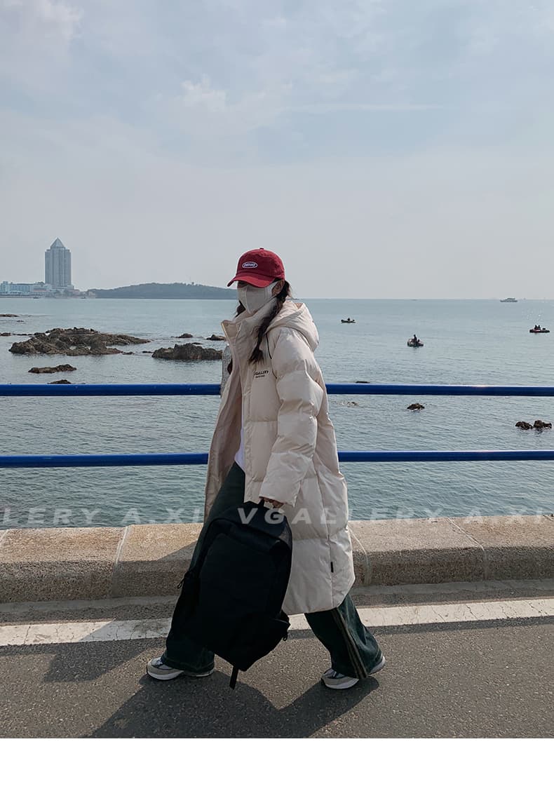 실사 한국 스타일 중간 길이 무릎 아래 두꺼운 루즈핏 패션 항구 바람 다운 재킷 패딩 재킷 ins 면 의류 여성 코트 상세 이미지 37