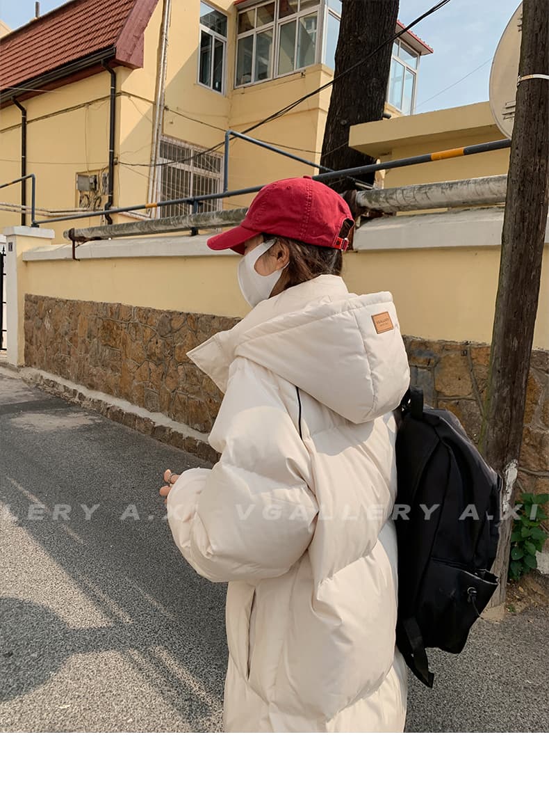 실사 한국 스타일 중간 길이 무릎 아래 두꺼운 루즈핏 패션 항구 바람 다운 재킷 패딩 재킷 ins 면 의류 여성 코트 상세 이미지 38