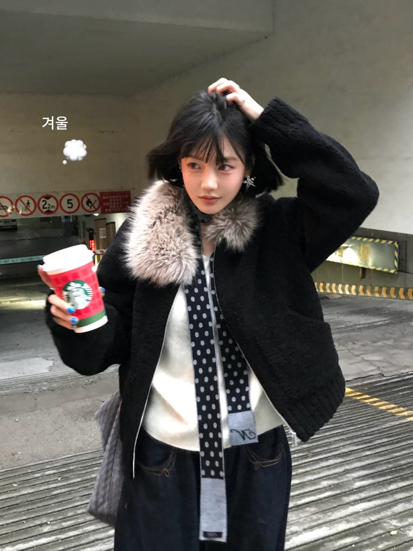 두꺼운 500 그램 양털 플리스 복합 스웨이드 큰 모피 칼라 하나 아메리칸 레트로 모피 칼라 두꺼운 긴팔 검정색 맨위 상세 이미지 2