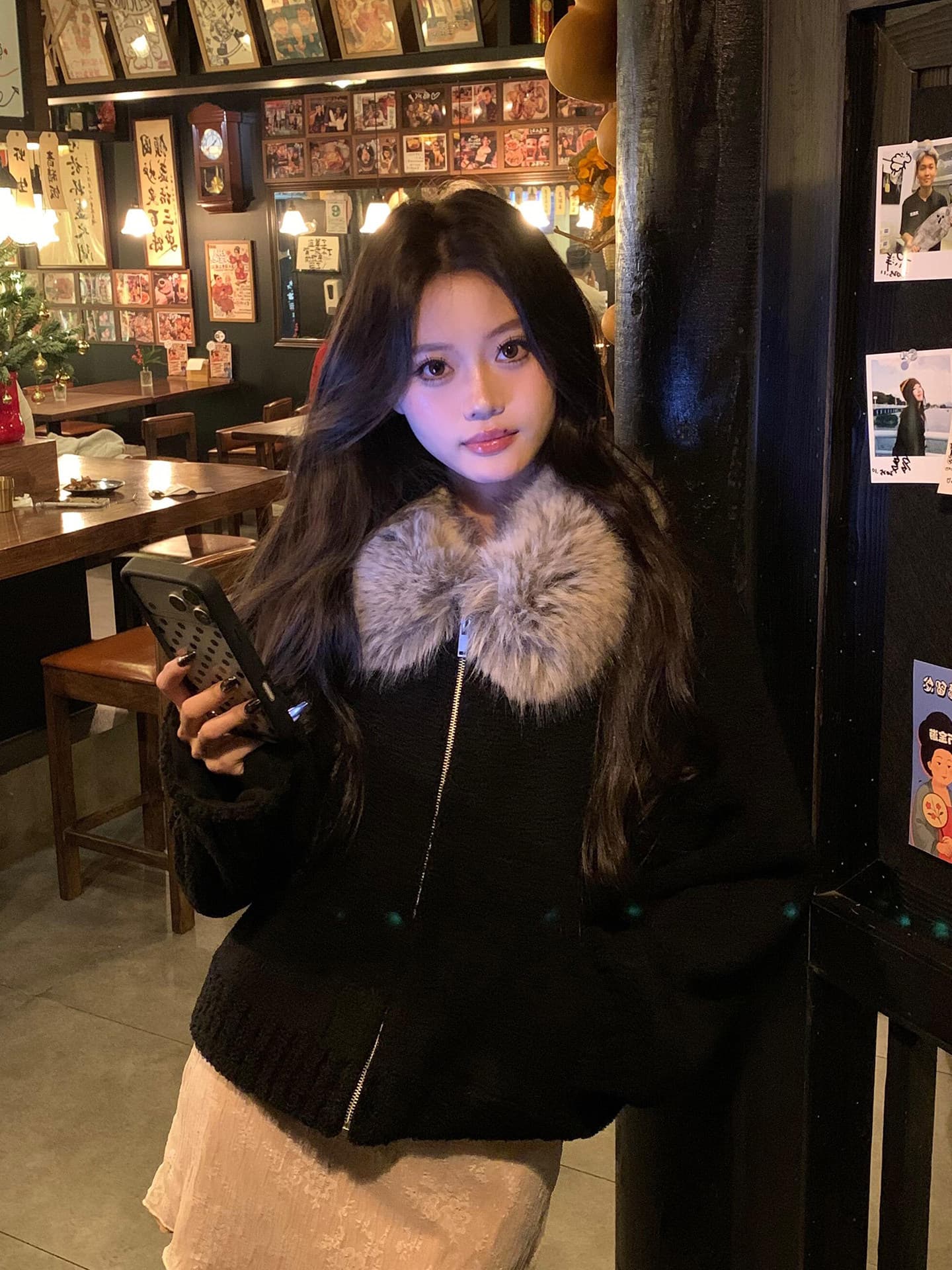 두꺼운 500 그램 양털 플리스 복합 스웨이드 큰 모피 칼라 하나 아메리칸 레트로 모피 칼라 느긋한 다용도 모직 맨위 상세 이미지 3