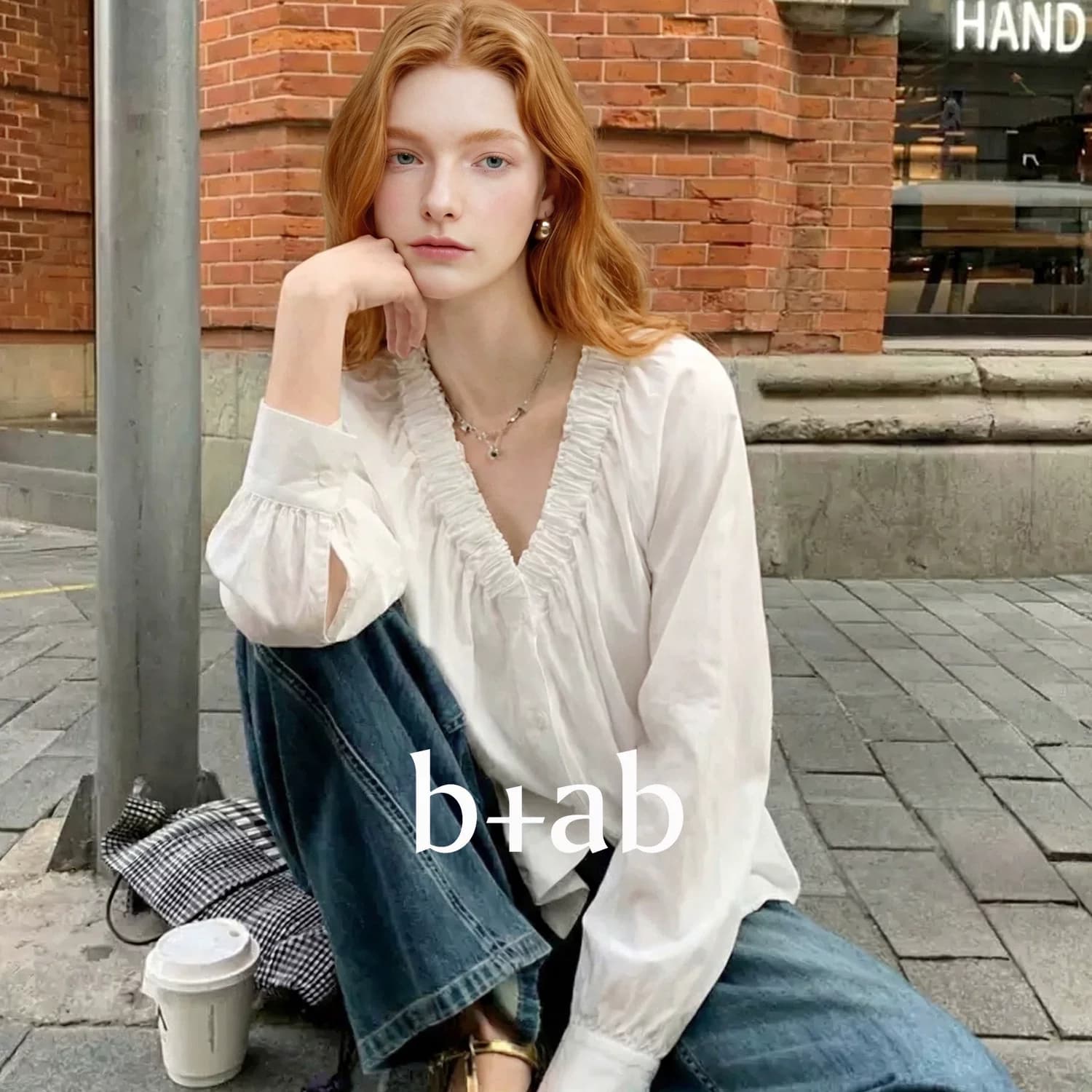 두꺼운 모래 워시 사선 무늬 원단 작은 대중 디자인 주름 v 칼라 프릴 거품 소매 긴팔 여성 셔츠 가을 이미지 5