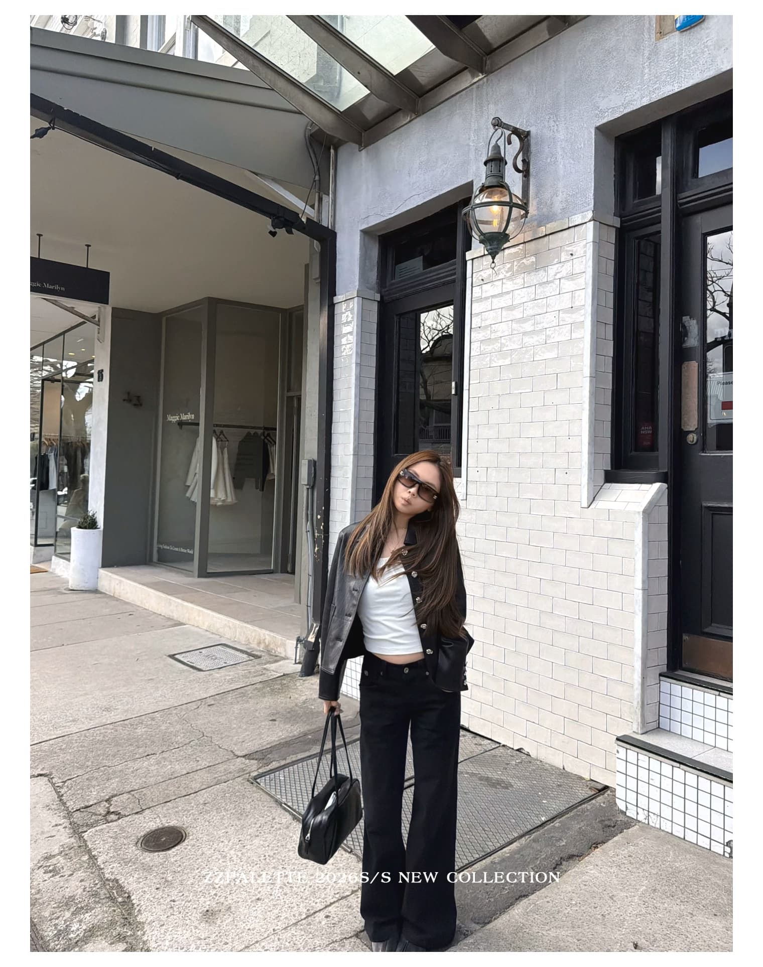 바보 빛 PU 가죽 원단 네리 달콤한 차가운 바람 꽃 훈련 버클 폴로 칼라 검정색 쇼트 스타일 가죽 재킷 출퇴근 여성 재킷 상세 이미지 9
