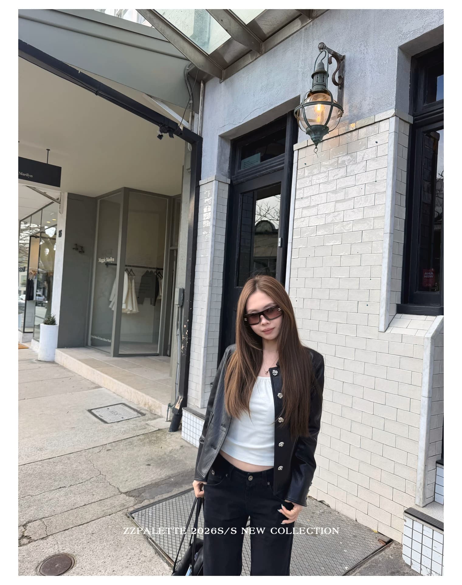 바보 빛 PU 가죽 원단 네리 달콤한 차가운 바람 꽃 훈련 버클 폴로 칼라 검정색 쇼트 스타일 가죽 재킷 출퇴근 여성 재킷 상세 이미지 11