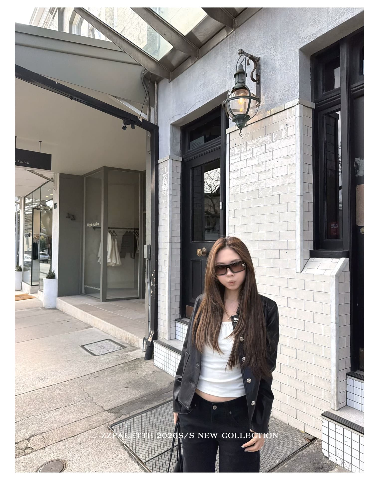 바보 빛 PU 가죽 원단 네리 달콤한 차가운 바람 꽃 훈련 버클 폴로 칼라 검정색 쇼트 스타일 가죽 재킷 출퇴근 여성 재킷 상세 이미지 14