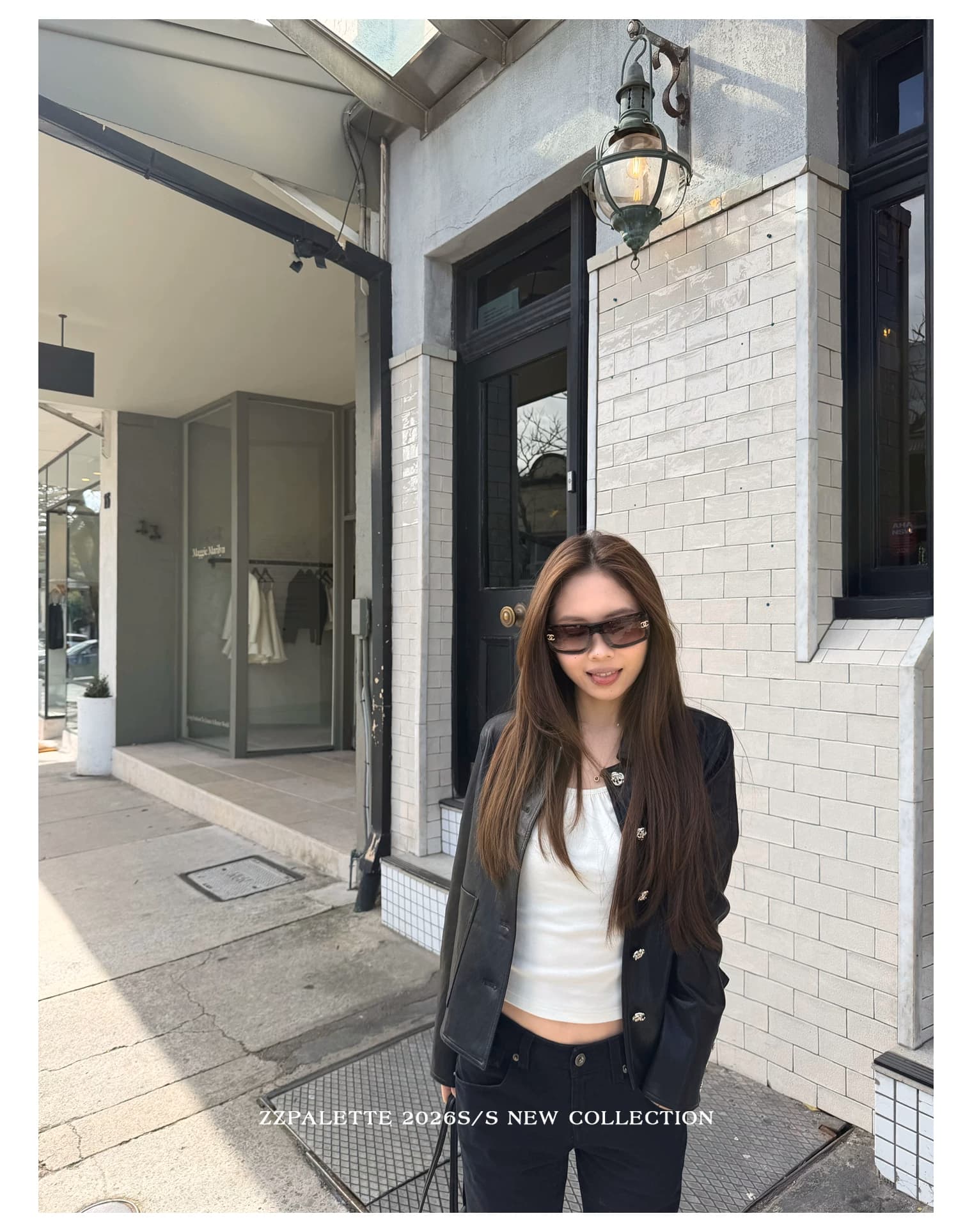 바보 빛 PU 가죽 원단 네리 달콤한 차가운 바람 꽃 훈련 버클 폴로 칼라 검정색 쇼트 스타일 가죽 재킷 출퇴근 여성 재킷 상세 이미지 18