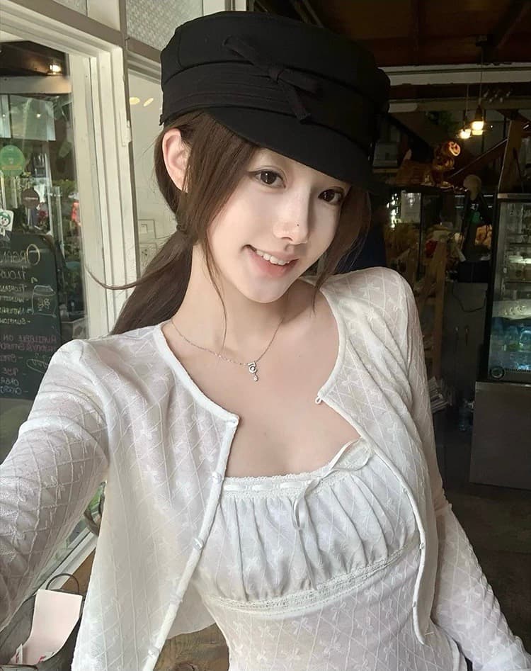 밤나무 코코아 bankelili 레이스 부드러운 꿈 이른 봄 신축성 레이스 자카드 오픈 가디건 슬립 두 조각 여성 세트 상세 이미지 1