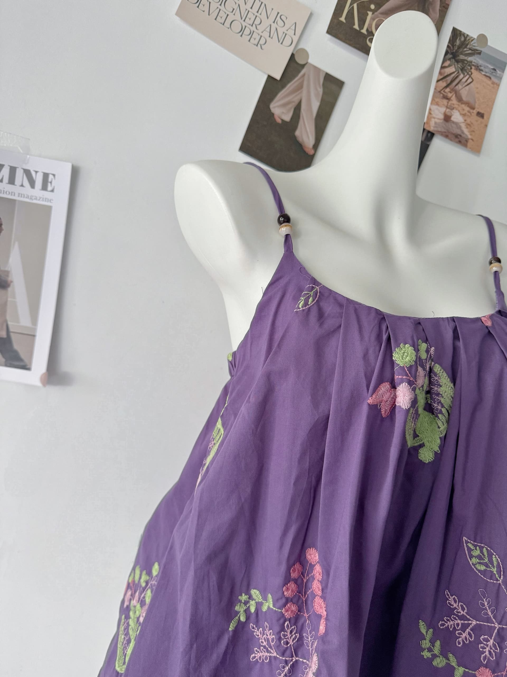 im ~까지 안개 염색 꽃 와일드 100 라미 자수 민소매 슬립 맨위 비즈 핀치 Pleat 한 마디 루즈핏 한 부서 작은 셔츠 상세 이미지 3