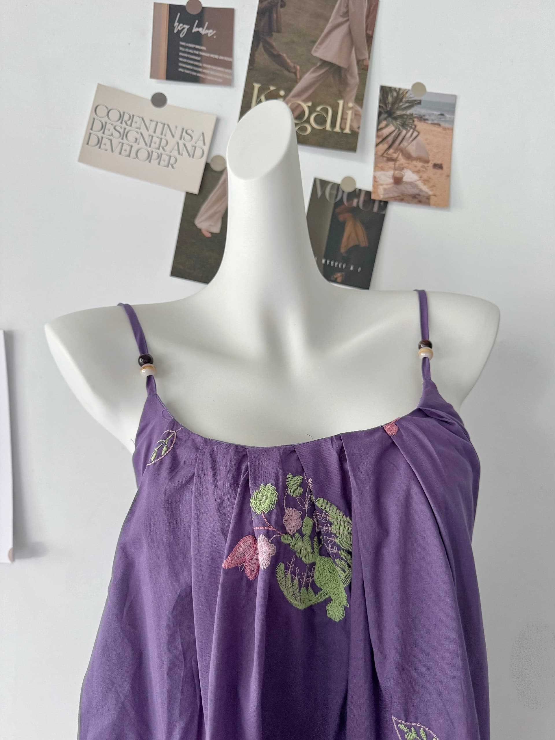 im ~까지 안개 염색 꽃 와일드 100 라미 자수 민소매 슬립 맨위 비즈 핀치 Pleat 한 마디 루즈핏 한 부서 작은 셔츠 상세 이미지 4