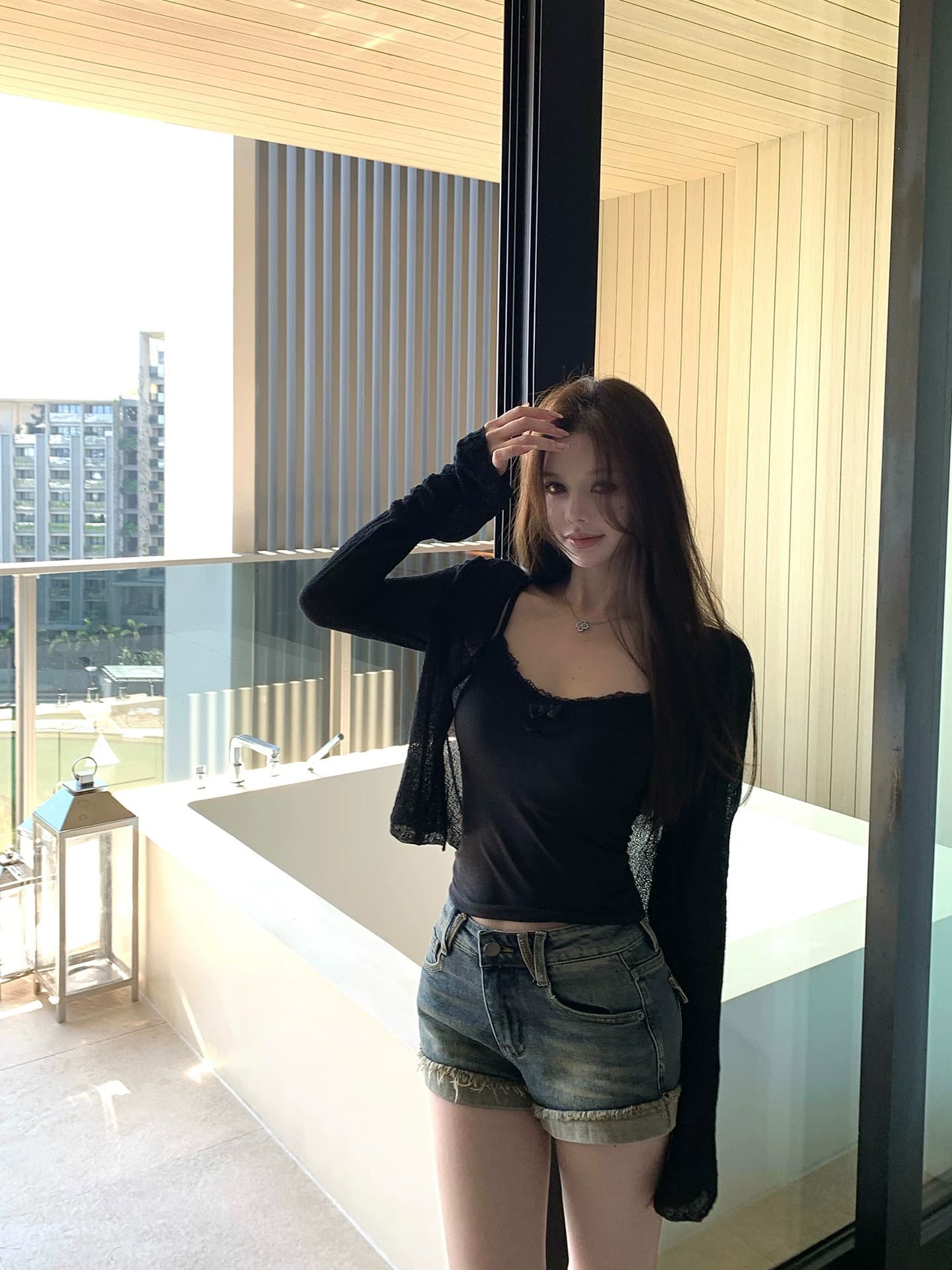 titi 작은 자매 휴일 산소 니트 오픈 가디건 여성 봄 여름 V넥 얇은 스타일 부츠컷 긴팔 자외선 차단 맨위 상세 이미지 2