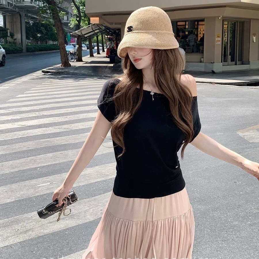 callmeear 작은 섬 Breeze 라이 경기 서울 주간 실크 비스듬한 어깨 레이스 티셔츠 여성 슬림해 보이는 핫걸 맨위 상세 이미지 5