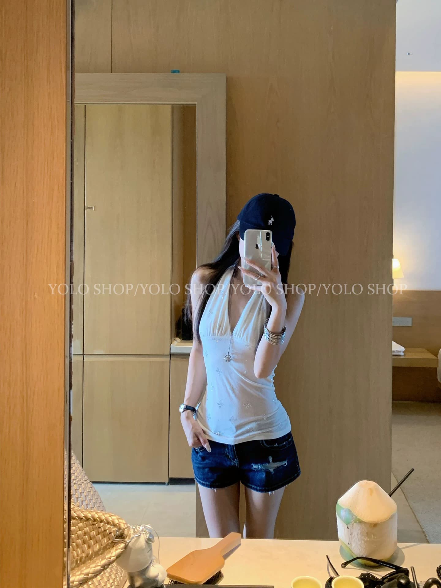yolo shop 오리지널 무거운 작업 V넥 행침 목 캐미솔 여름 한 부서 고급 꽃무늬 민소매 맨위 상세 이미지 2