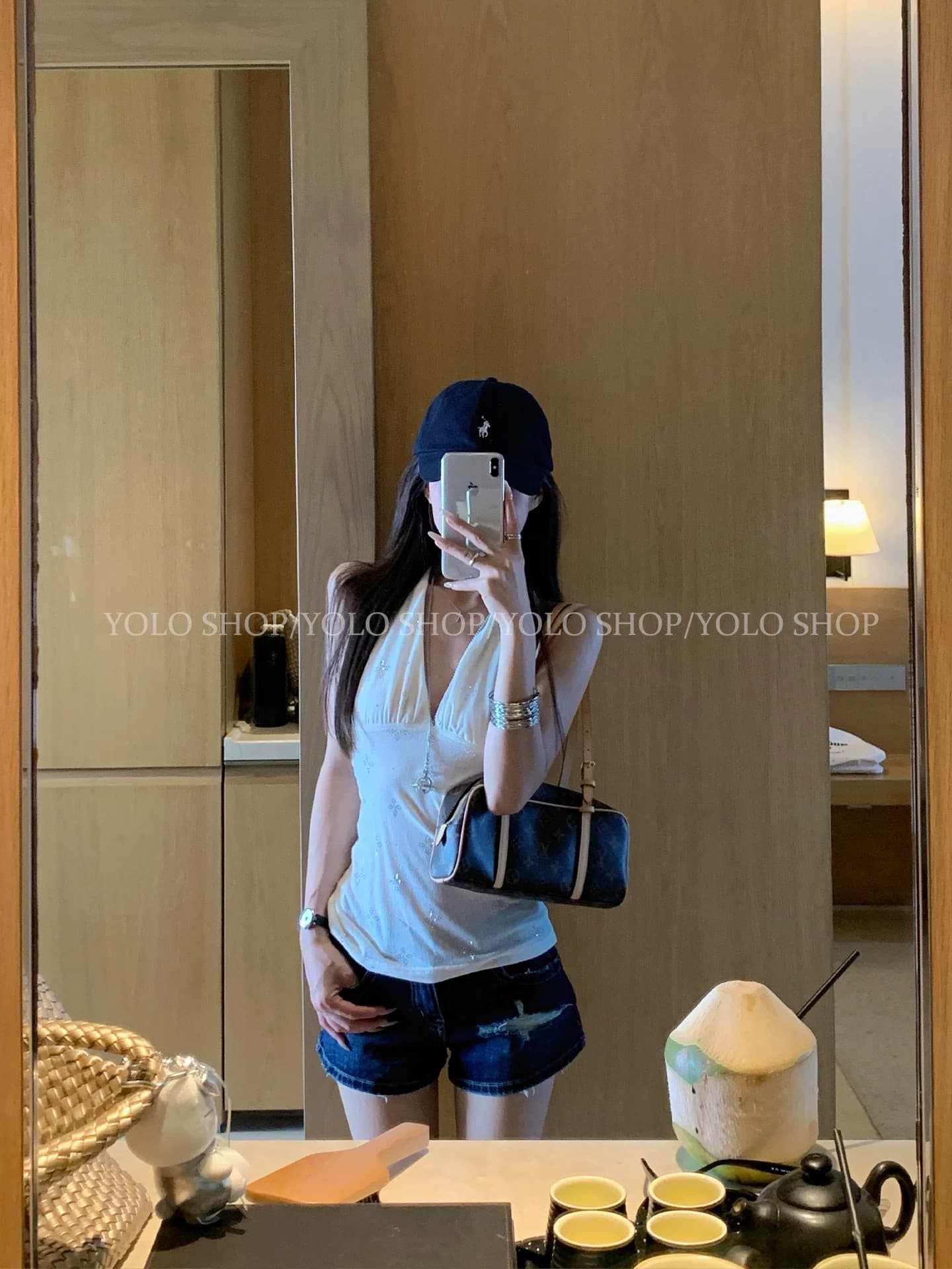 yolo shop 오리지널 무거운 작업 V넥 행침 목 캐미솔 여름 한 부서 고급 꽃무늬 민소매 맨위 상세 이미지 5