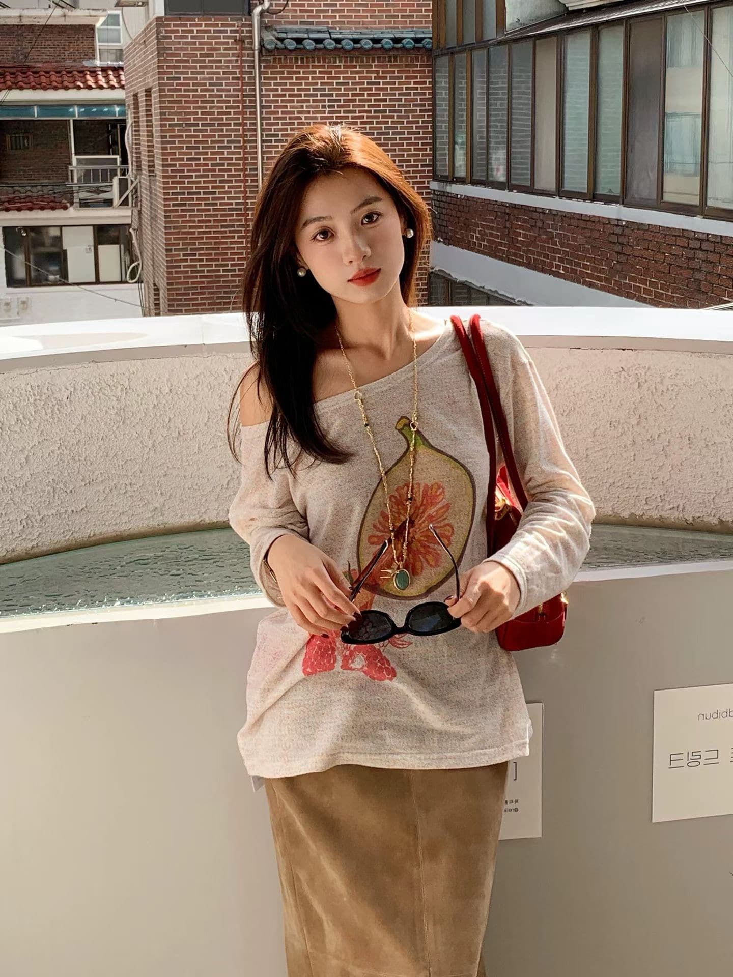 아메리칸 느긋한 바람 자외선 차단 블라우스 여성 여름 과일 슬라이스 프린트 루즈핏 티셔츠 얇은 스타일 마이크로 ~을 통해 달콤함 맨위 상세 이미지 3