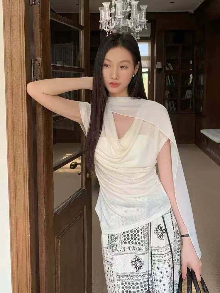 가을 새로운 분위기 센스 흔들다 칼라 작은 셔츠 패치워크 레이스 레이스 페이크 레이어드 스택 착용 맨위 여성 상세 이미지 1