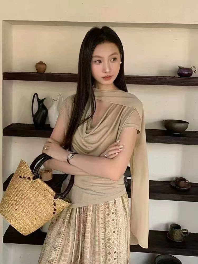 가을 새로운 분위기 센스 흔들다 칼라 작은 셔츠 패치워크 레이스 레이스 페이크 레이어드 스택 착용 맨위 여성 상세 이미지 2