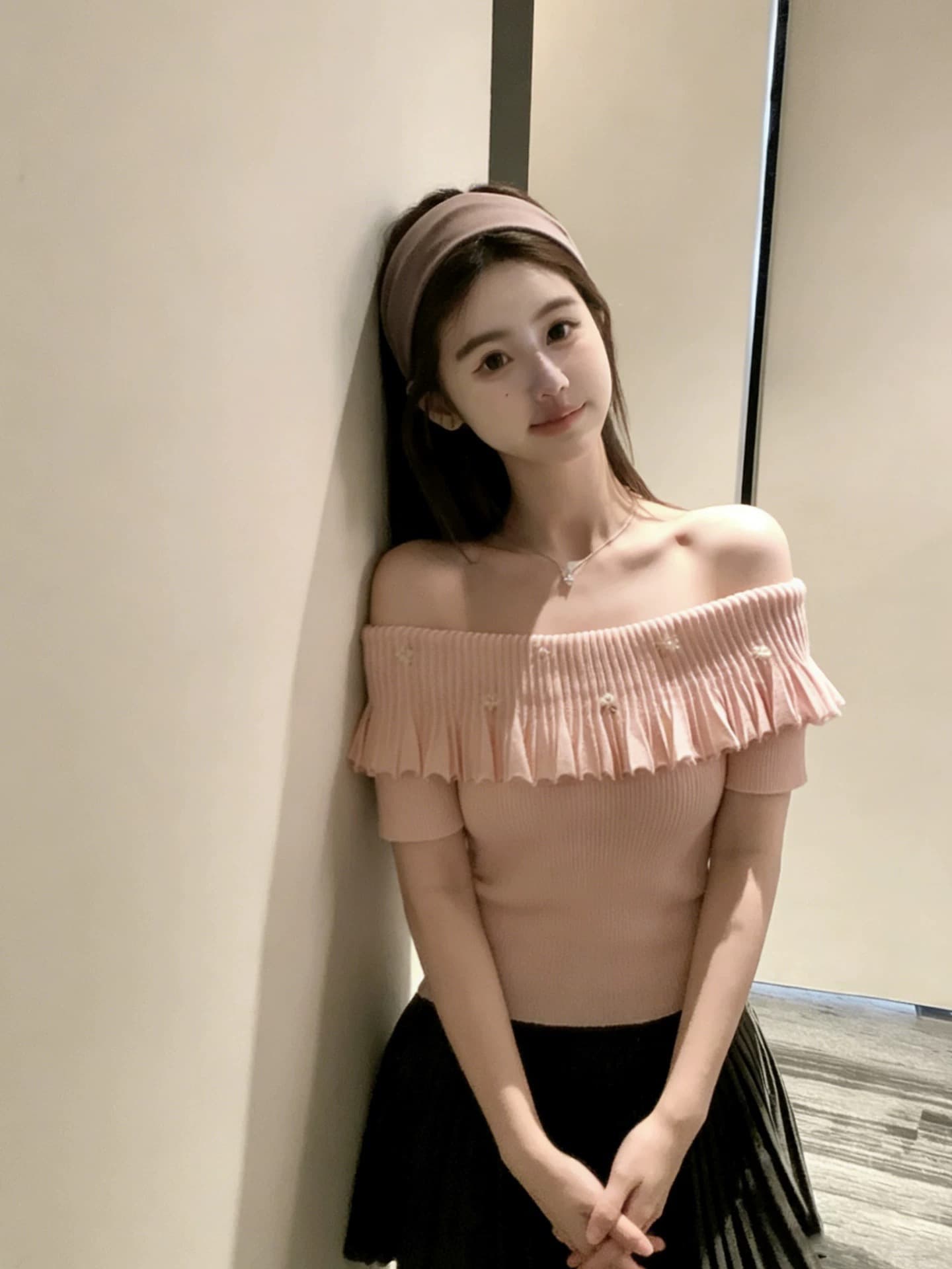 프랑스식 부드러운 바람 오프숄더 프릴 니트 스웨터 여성 고급 센스 몸매 가꾸기 다용도 오프숄더 품격 슬림해 보이는 맨위 상세 이미지 2