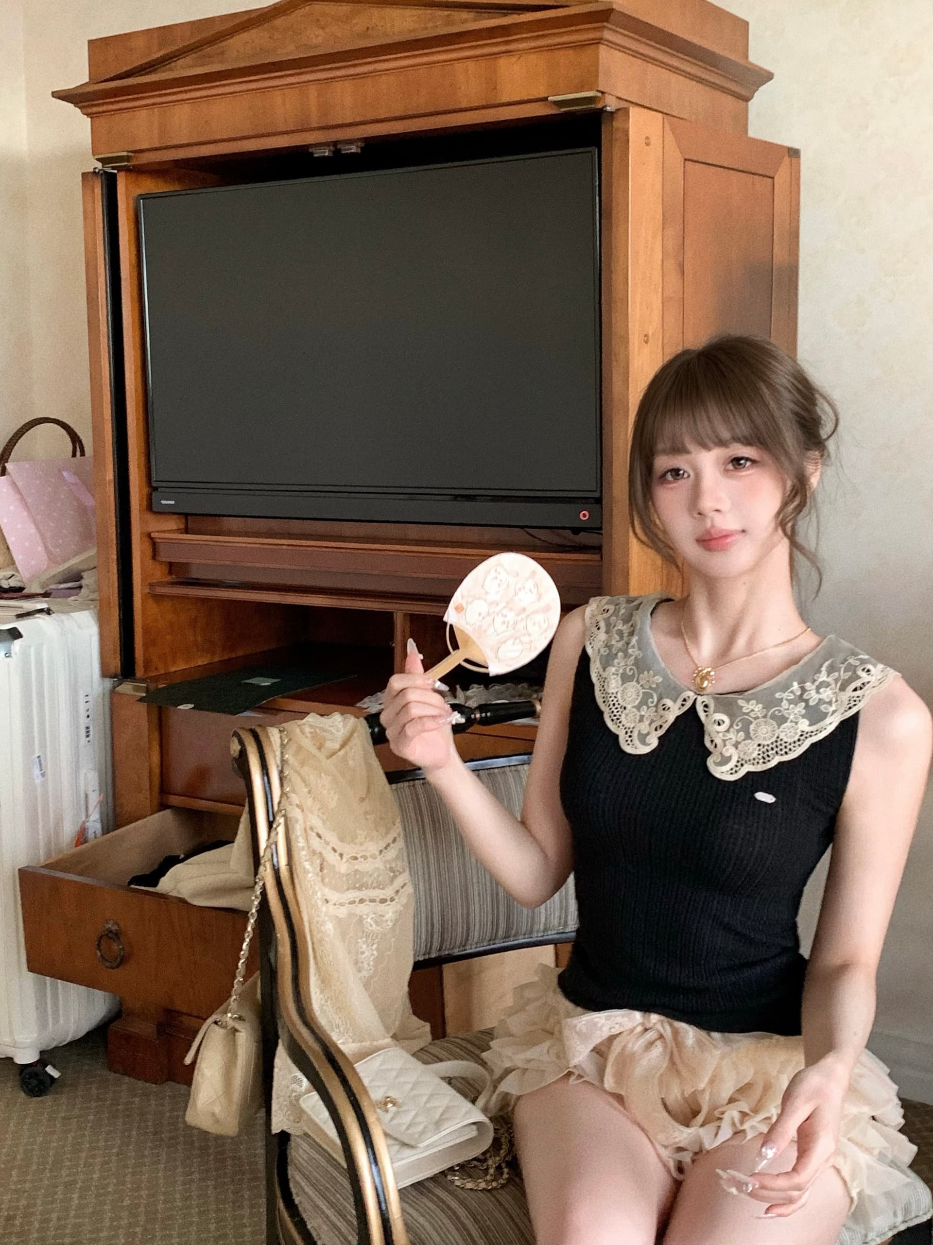 fabulous me 고대 조기 로맨스 사설 서비스 열기 에디션 레이스 베이비 칼라 니트 맨위 조끼 얇은 스타일 상세 이미지 2
