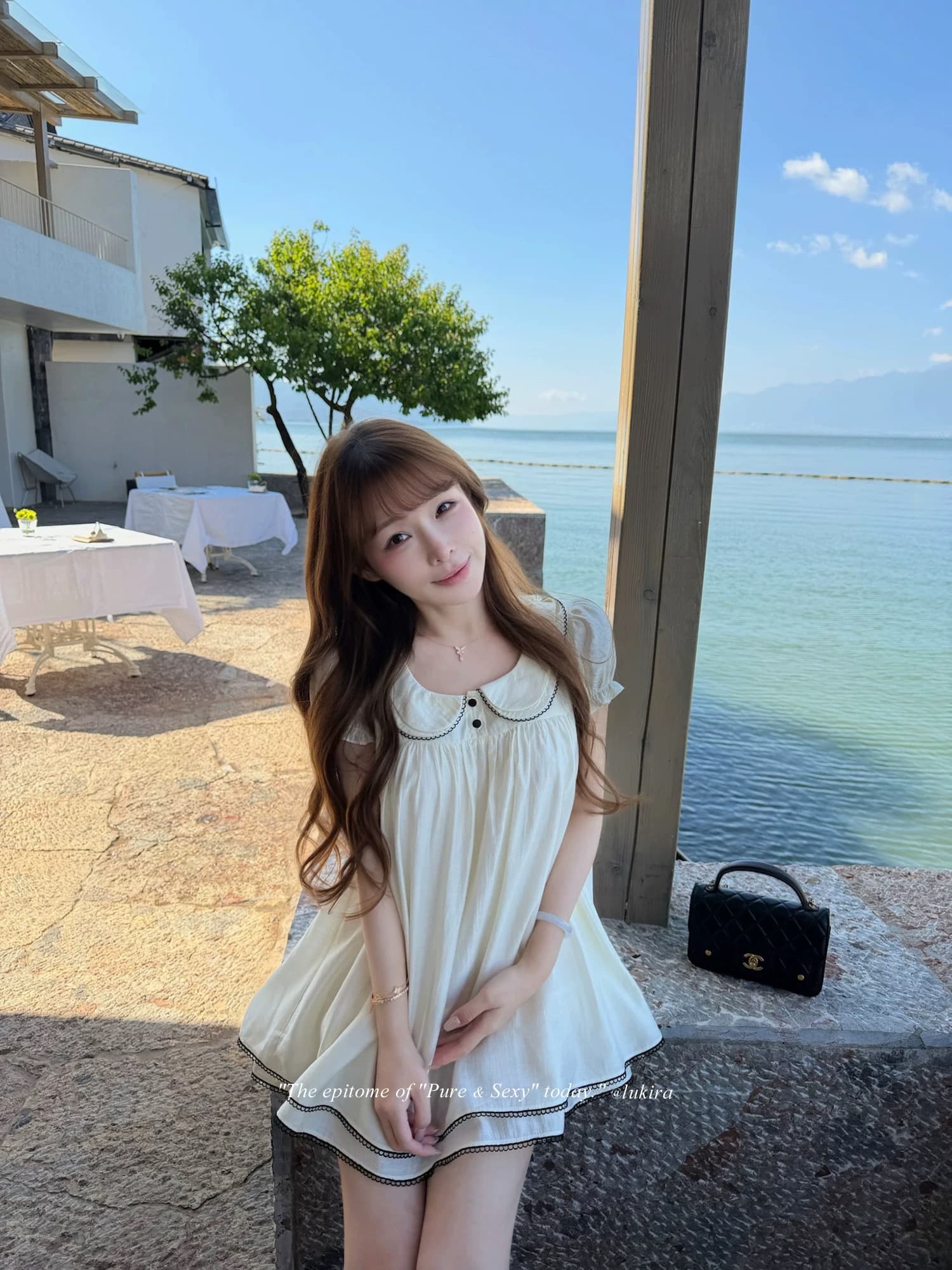 lukira 중년 사랑 언어 프랑스식 레트로 베이비 칼라 거품 소매 여성 드레스 여름 하이웨이스트 한 마디 미니 스커트 상세 이미지 3