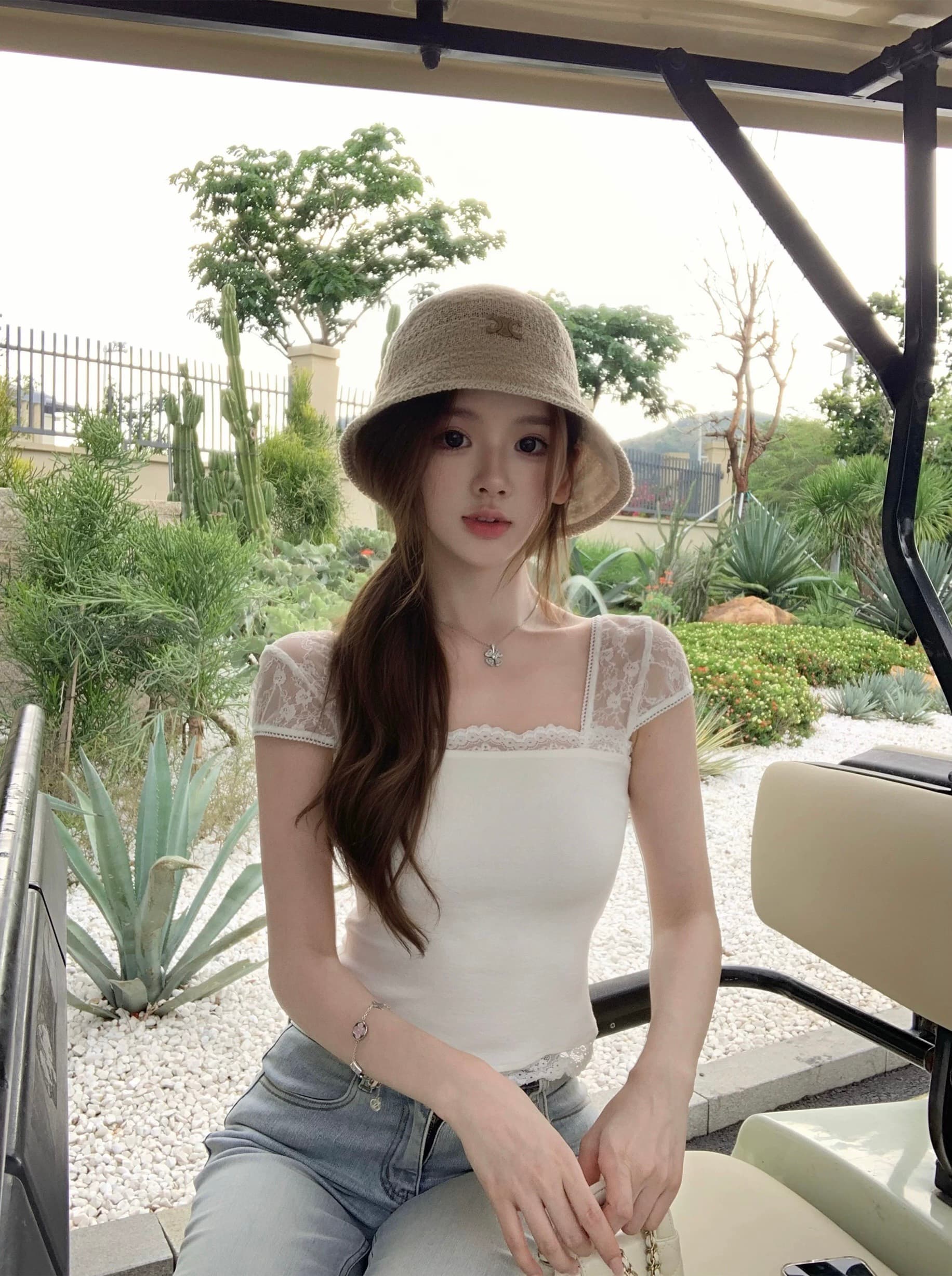 q 여자 집 신제품 95 접기 부드러운 마음 작은 t 삼색 레이스 레이스 주간 실크 모달 긍정적 인 어깨 티셔츠 맨위 상세 이미지 1