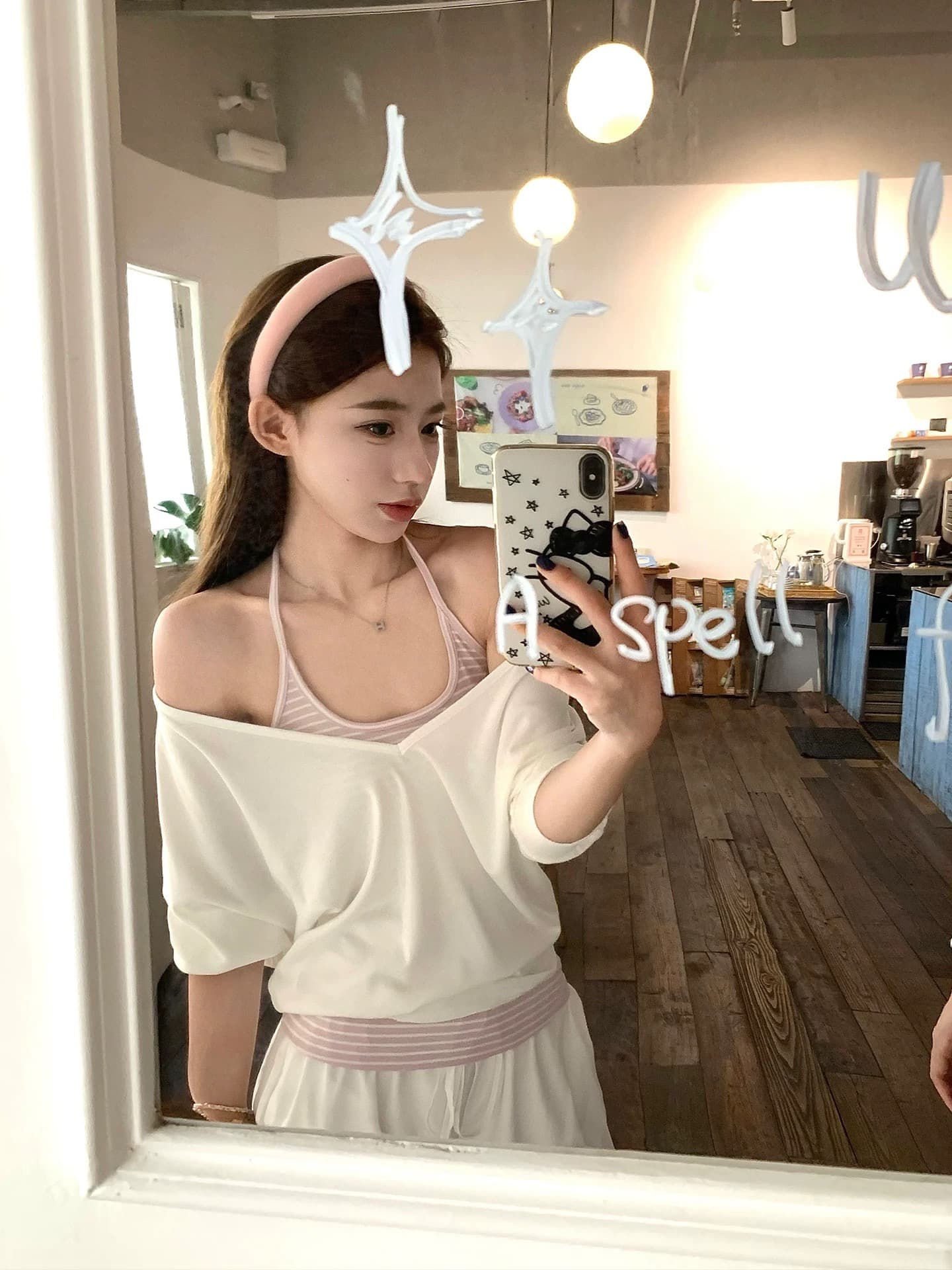 송 긍정적 인 En 화이트 V넥 반팔 티셔츠 여성 여름 착용 가져 가라. 새로운 루즈핏 캐주얼 블라우스 중간 소매 아름다운 맨위 트렌디 상세 이미지 2