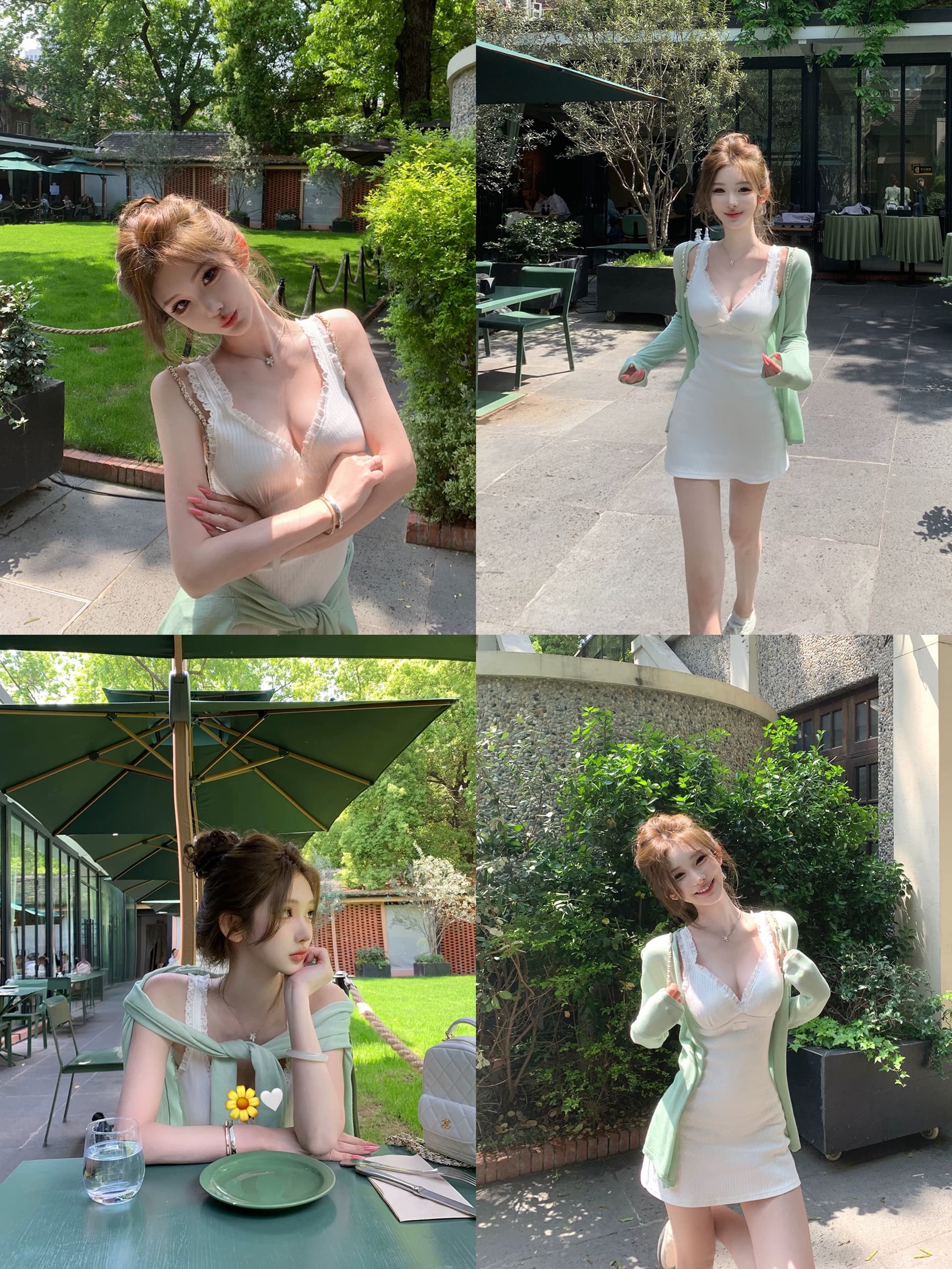 jmshop miu 부서 교과서 자카드 구덩이 기사 V넥 니트 미니 스커트 여성 순수한 욕망 섹시함 레이스 캐미솔 상세 이미지 3