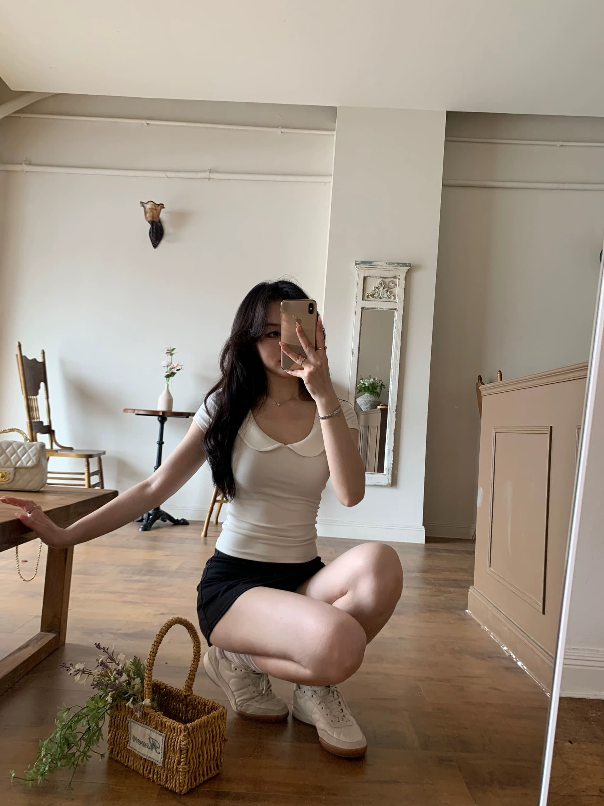 popchee 베이비 칼라 소녀 센스 u 칼라 반팔 기초 좋은 가져 가라. 조금만 있으면 작은 심장 기계 찹쌀 찹쌀 느낌 상세 이미지 2