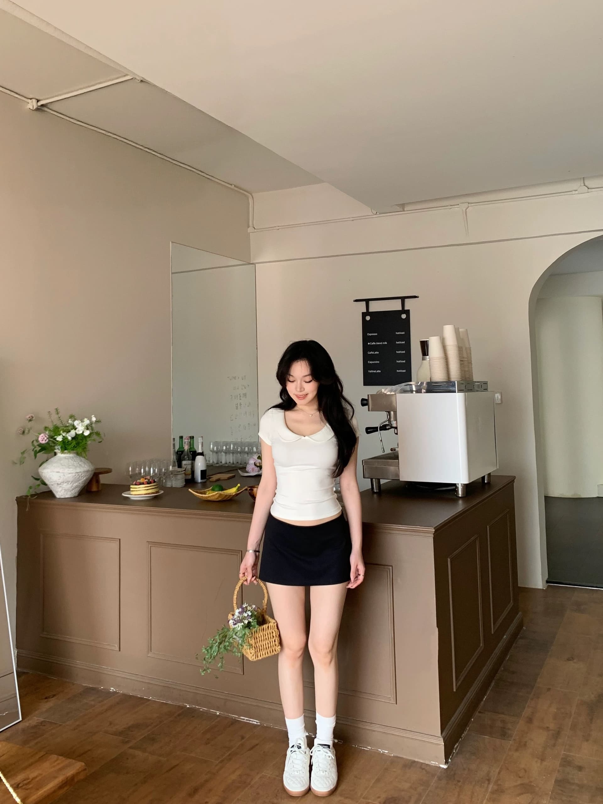 popchee 베이비 칼라 소녀 센스 u 칼라 반팔 기초 좋은 가져 가라. 조금만 있으면 작은 심장 기계 찹쌀 찹쌀 느낌 상세 이미지 3