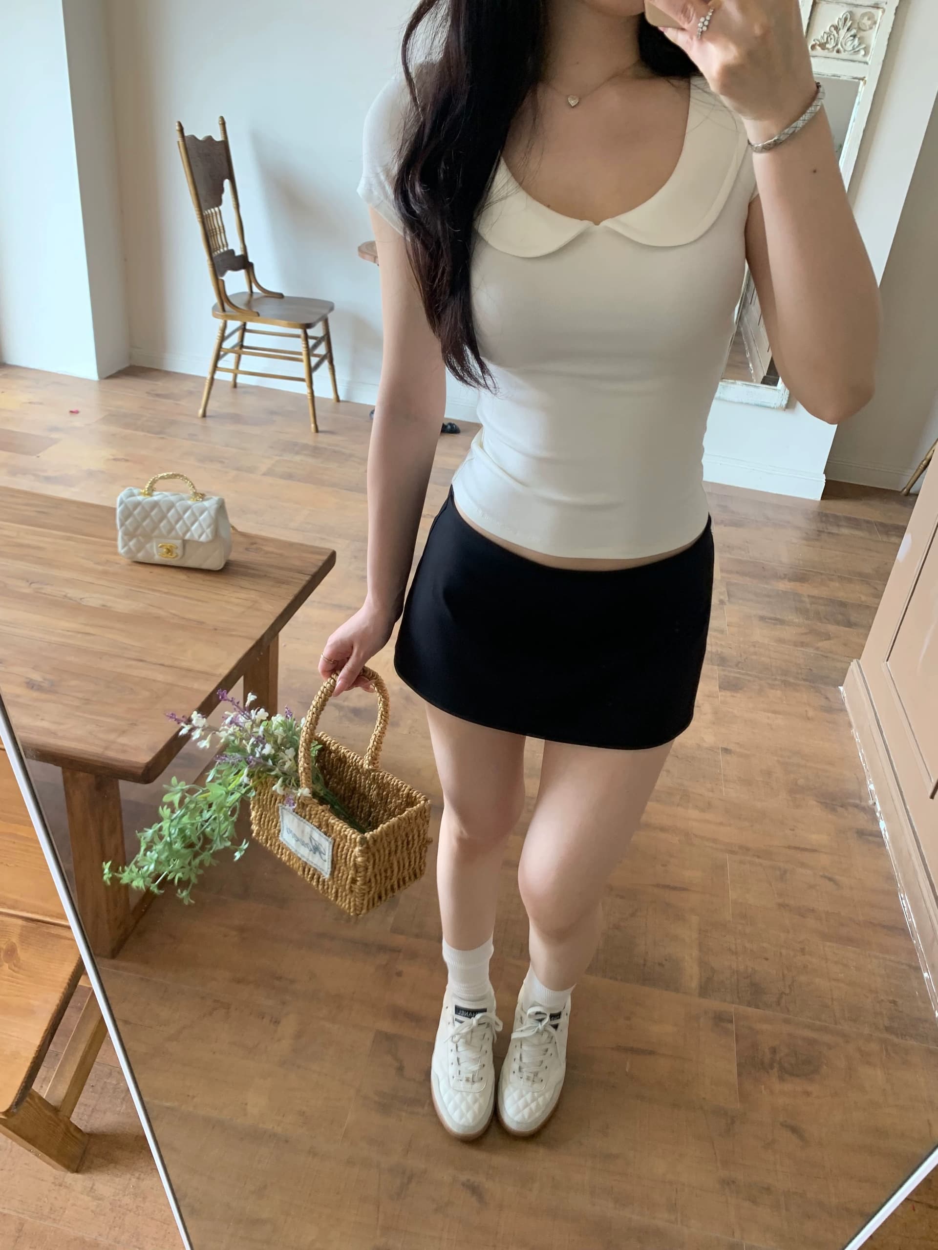 popchee 베이비 칼라 소녀 센스 u 칼라 반팔 기초 좋은 가져 가라. 조금만 있으면 작은 심장 기계 찹쌀 찹쌀 느낌 상세 이미지 4