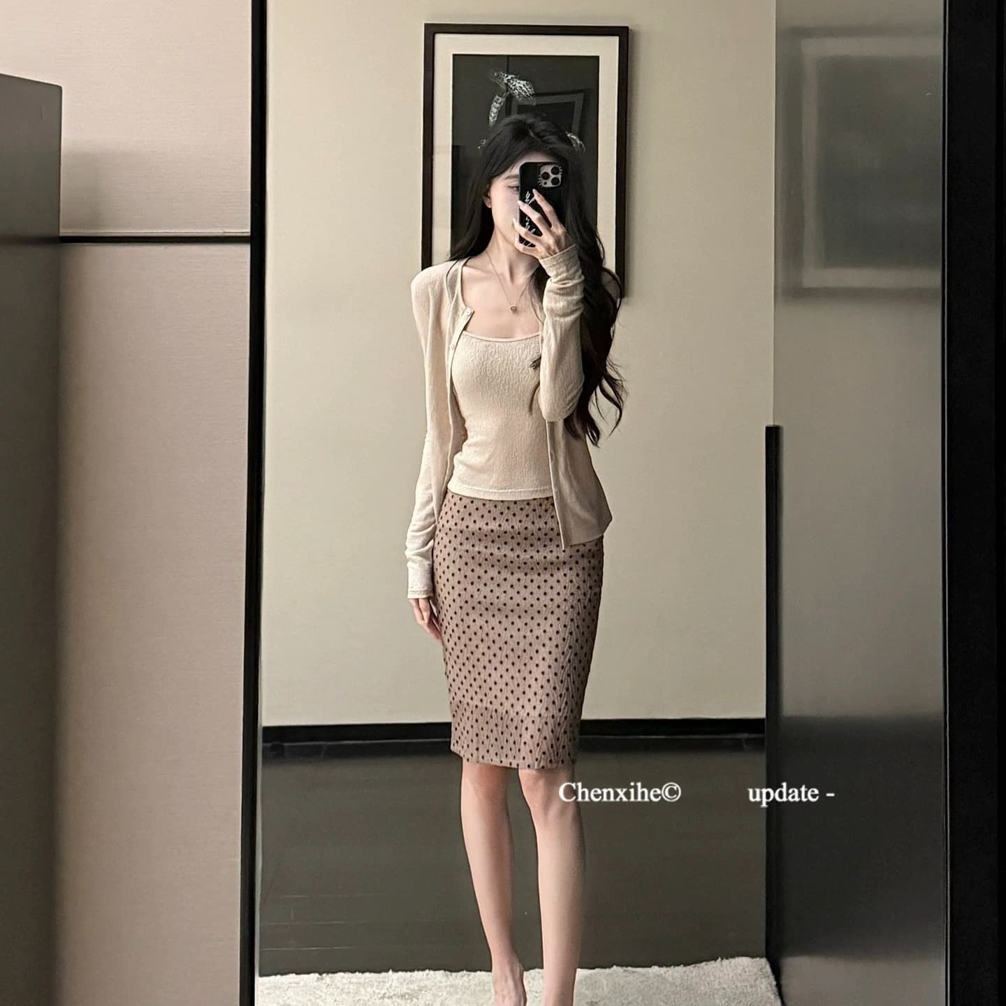 낭만주의 와 장난기 넘치는 공존 레트로 세련된 도트 무늬 반신 스커트 여성 여름 부드럽게 셔틀 제직 패키지 팔 미니 스커트 이미지 5