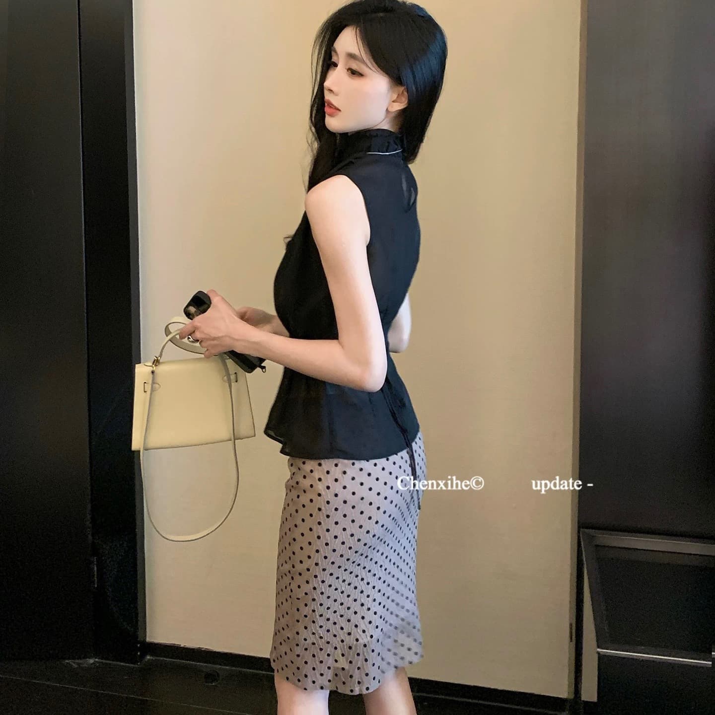 낭만주의 와 장난기 넘치는 공존 레트로 세련된 도트 무늬 반신 스커트 여성 여름 부드럽게 셔틀 제직 패키지 팔 미니 스커트 상세 이미지 4