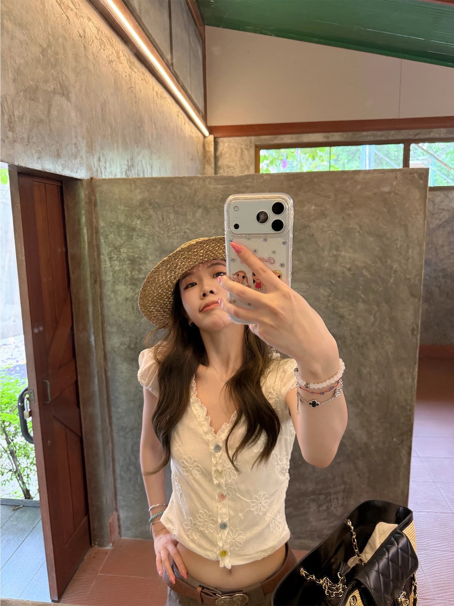 ashenonline 빈 계곡 치자 나무 여름 색상 버클 레이스 맨위 여름 루즈핏 품격 디자인 센스 반팔 셔츠 상세 이미지 3