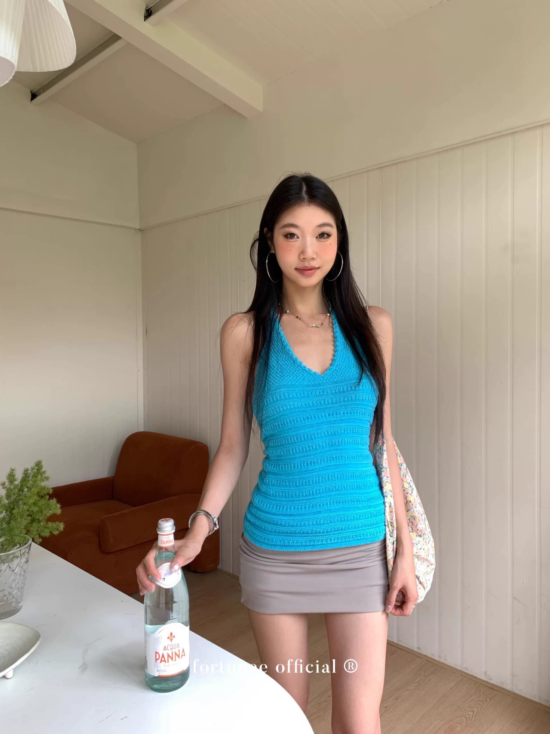 fortunee 홀로우 아웃 자수 니트 행침 목 조끼 여성 여름 디자인 센스 핫걸 몸매 가꾸기 다용도 민소매 맨위 상세 이미지 3