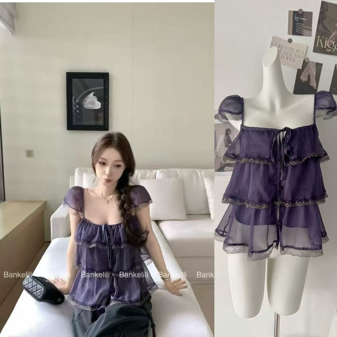 ceezzzi 와 성별 lady 흔들다 칼라 캐미솔 여름 외출용 디자인 센스 오프숄더 둘 착용 티셔츠 짧은 맨위 상세 이미지 1