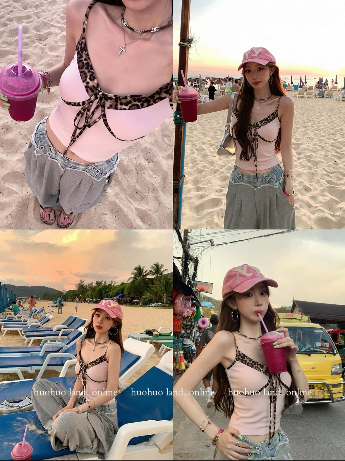 huohuo 5 9 20 점 켜기 새로운 85 접기 레오파드 무늬 복숭아 복숭아 달콤한 차가운 가져 가라. 레오파드 무늬 패치워크 슬립 상세 이미지 3