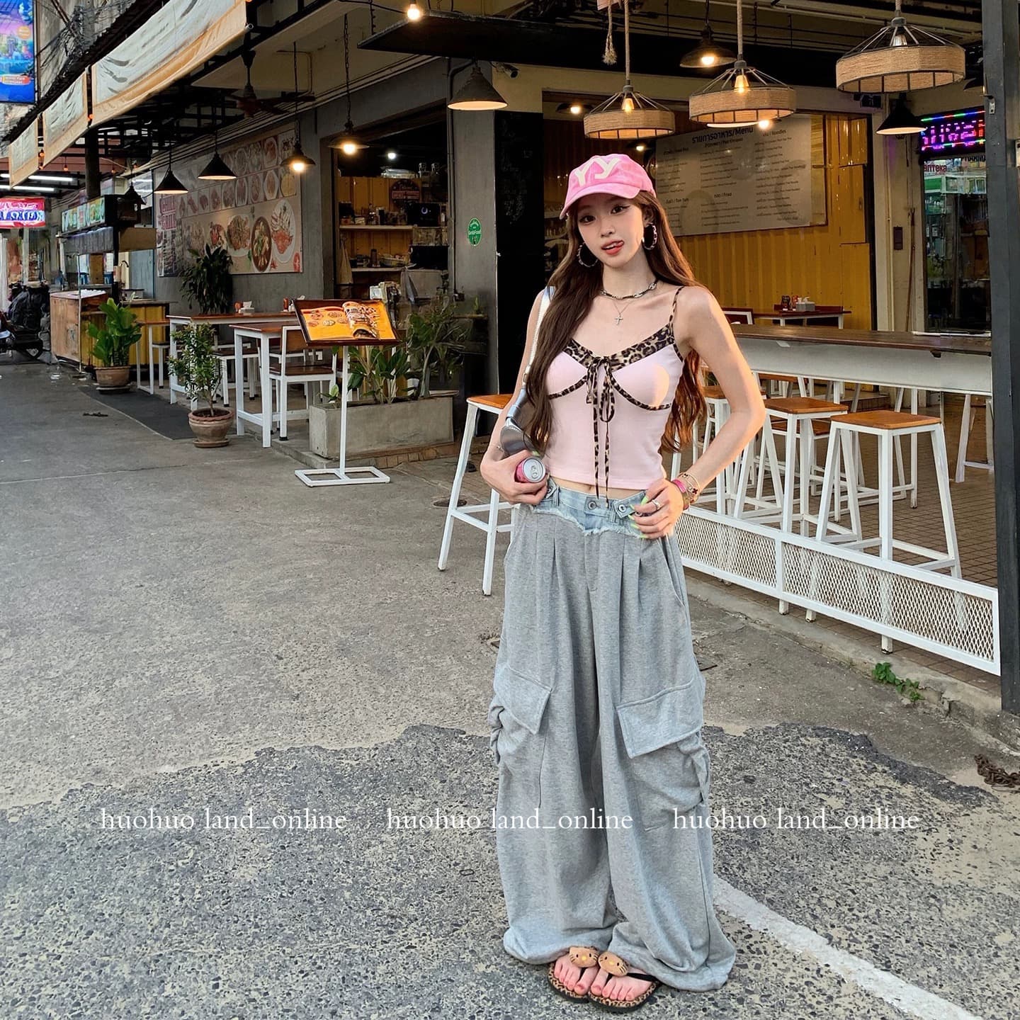 huohuo 5 9 20 점 켜기 새로운 85 접기 레오파드 무늬 복숭아 복숭아 달콤한 차가운 가져 가라. 레오파드 무늬 패치워크 슬립 상세 이미지 6