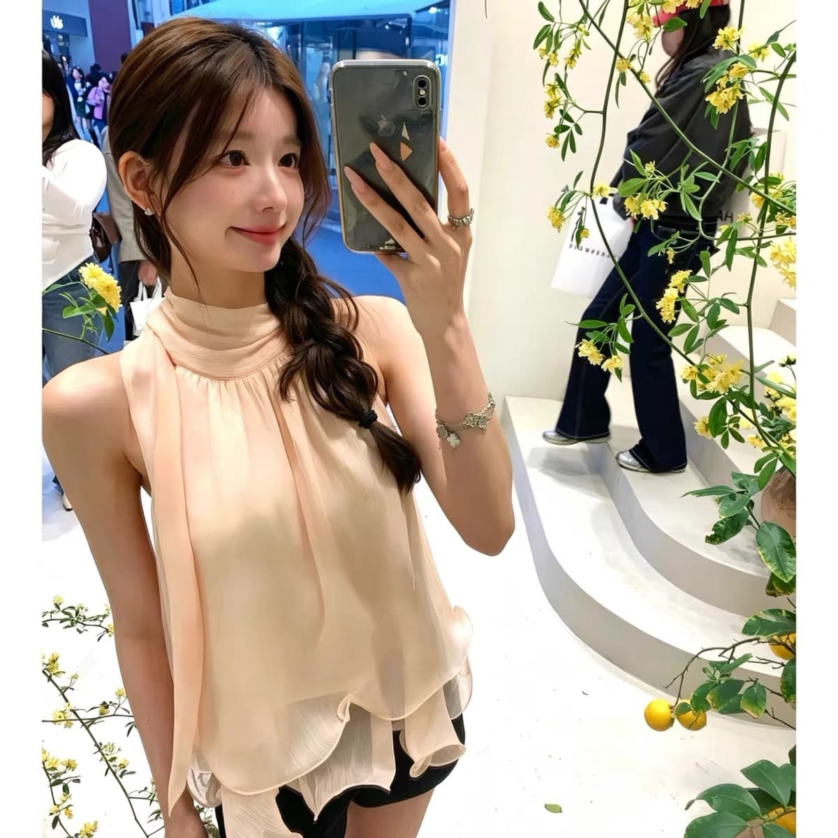 se gentle sun 2026 여름 스탠드 칼라 행침 목 비즈 박기 민소매 셔츠 조끼 여성 높음 럭셔리 작은 셔츠 맨위 상세 이미지 3