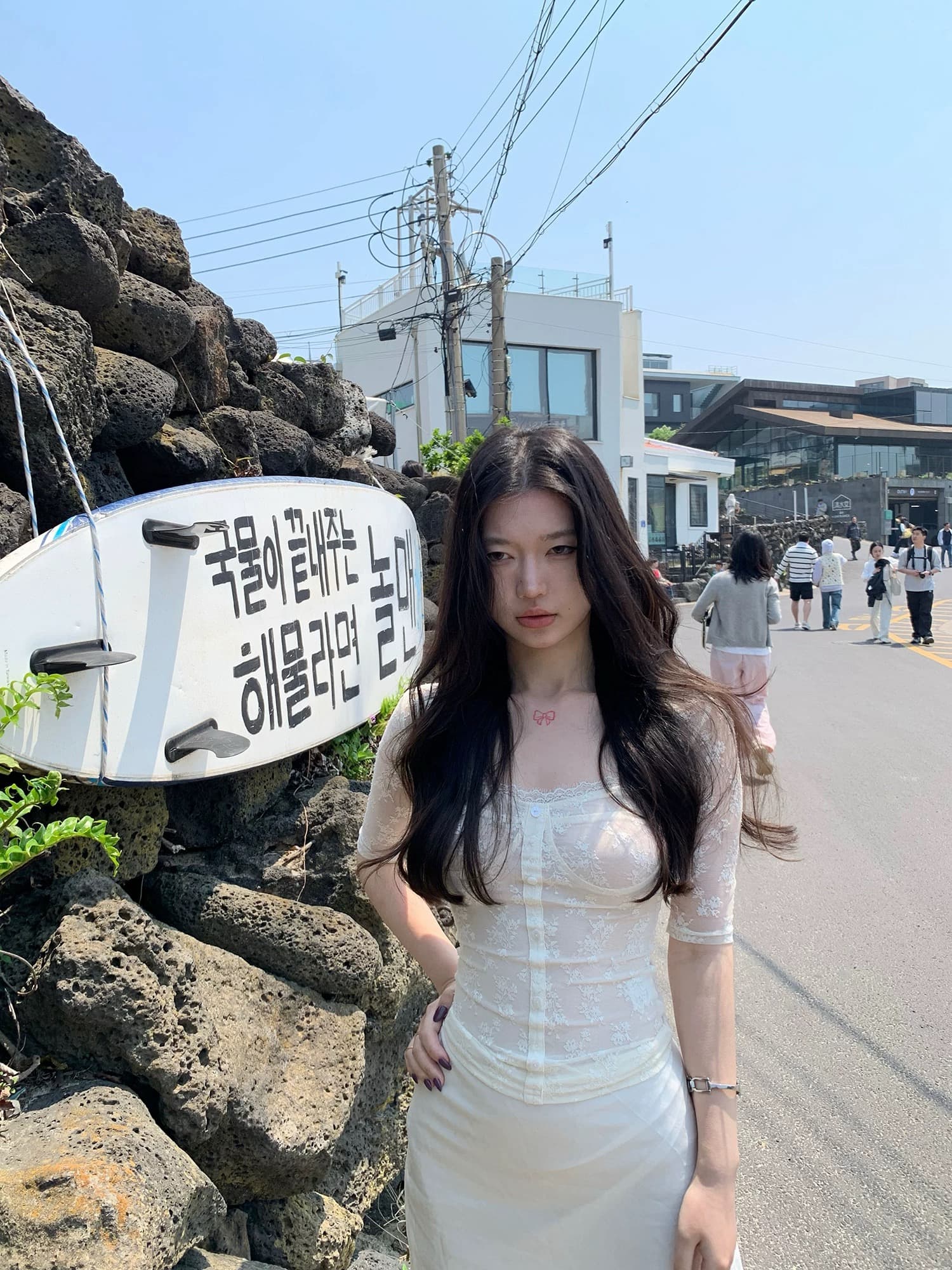 sheepland 순수한 욕망 발레 광장 칼라 레이스 자카드 반팔 티셔츠 여성 여름 섹시함 마이크로 ~을 통해 슬림해 보이는 맨위 상세 이미지 3