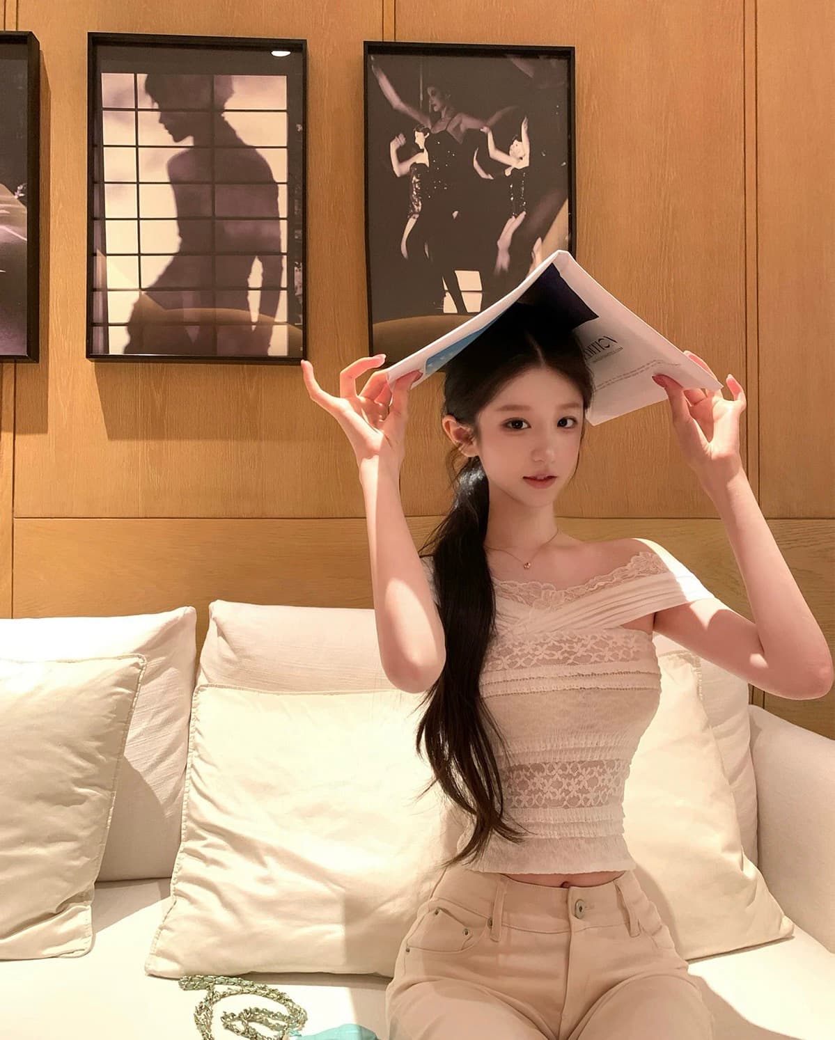 okmashop 법 새싹 bunny 레이스 오프숄더 티셔츠 여성 여름 디자인 센스 순수한 욕망 섹시함 오프숄더 맨위 상세 이미지 1