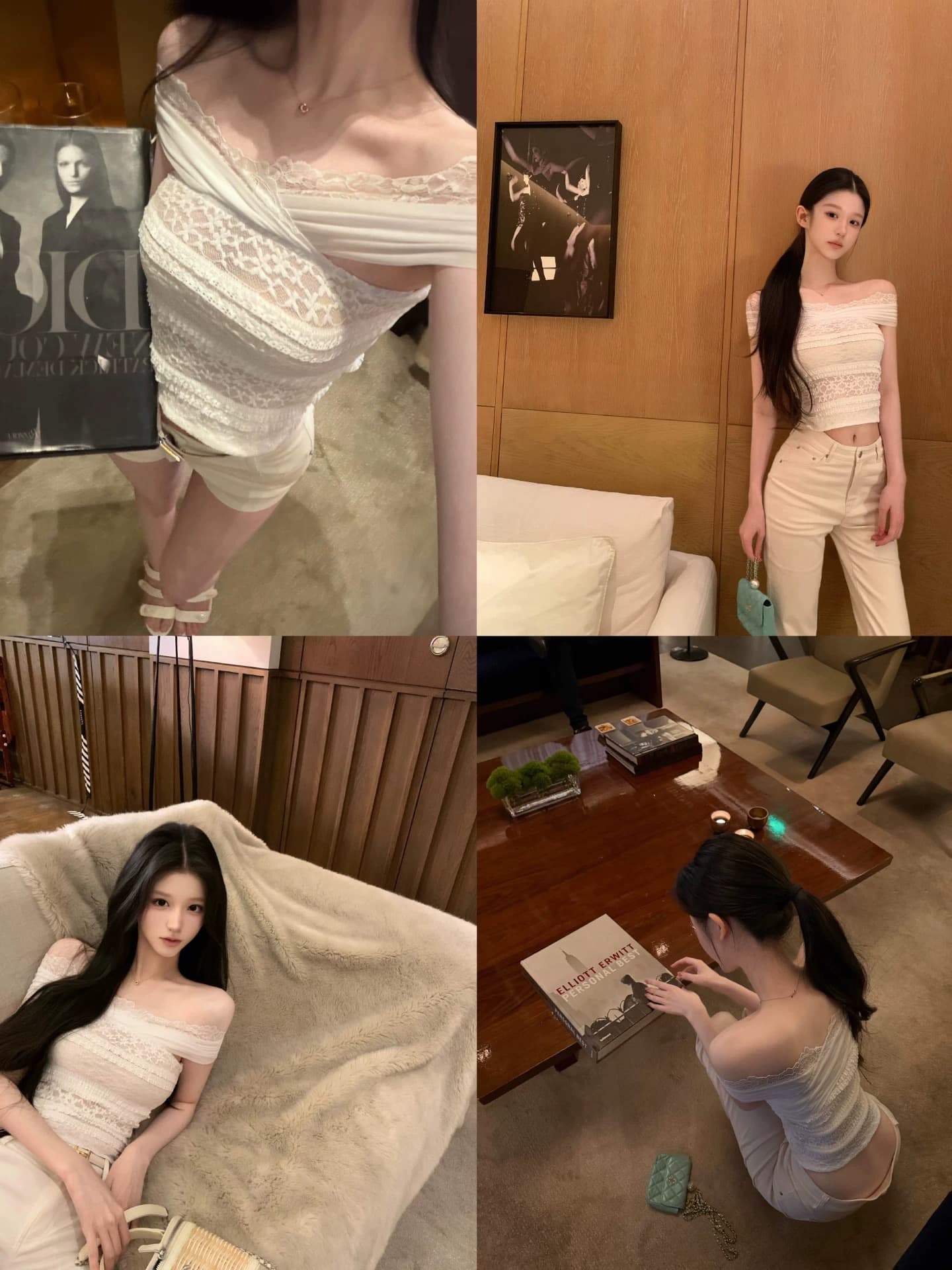 okmashop 법 새싹 bunny 레이스 오프숄더 티셔츠 여성 여름 디자인 센스 순수한 욕망 섹시함 오프숄더 맨위 상세 이미지 2