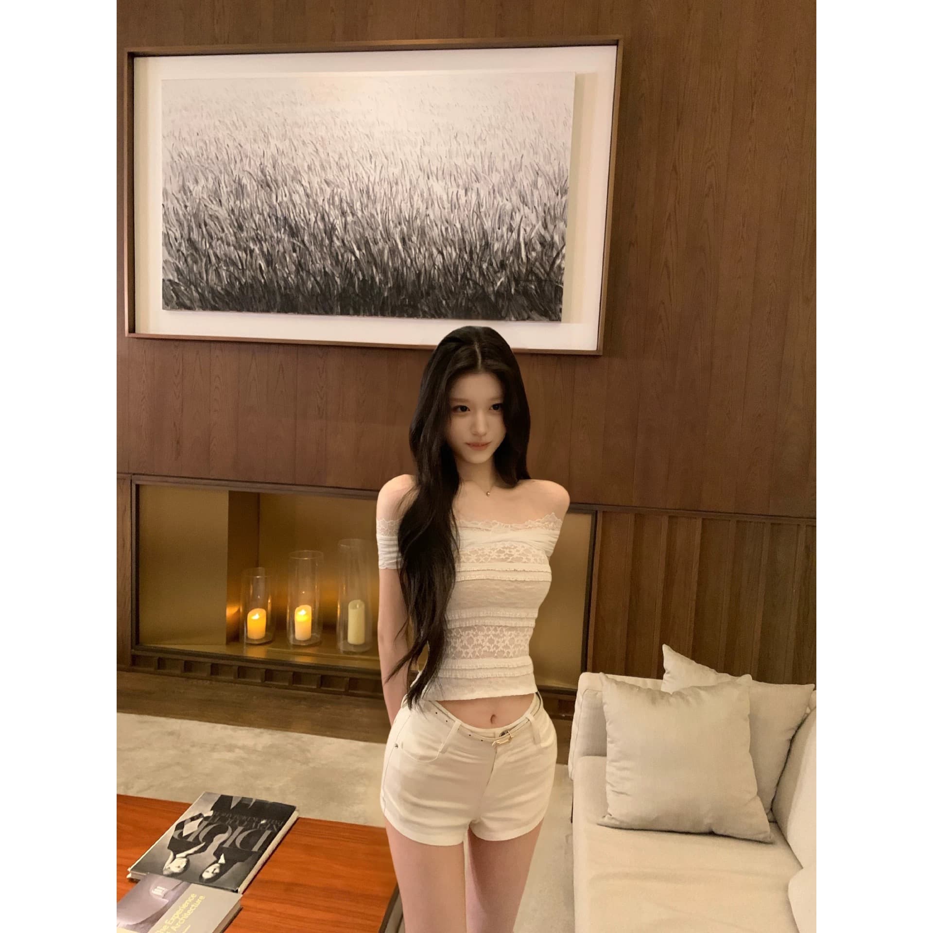 okmashop 법 새싹 bunny 레이스 오프숄더 티셔츠 여성 여름 디자인 센스 순수한 욕망 섹시함 오프숄더 맨위 상세 이미지 5