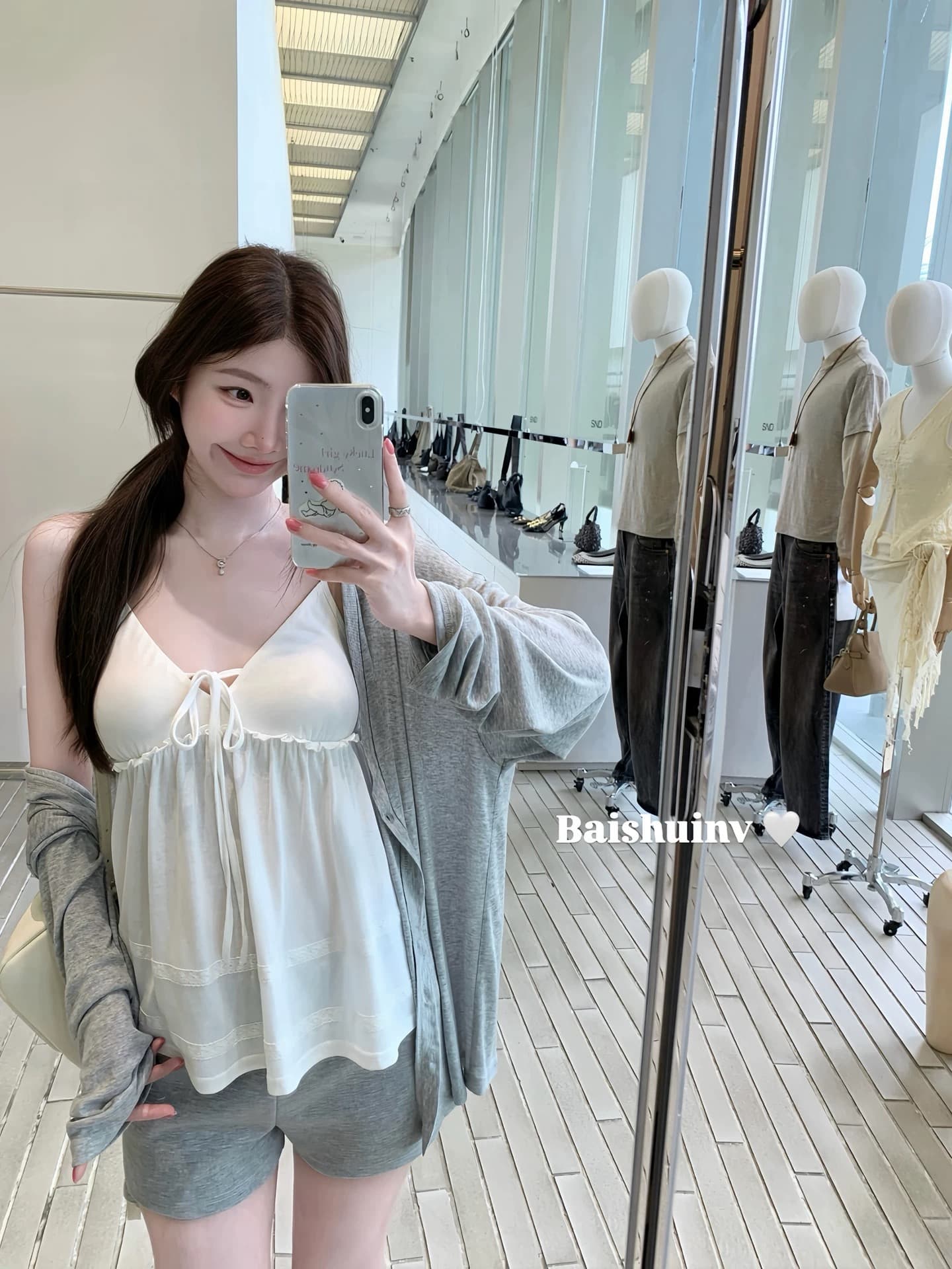 화이트 워터 여성 소녀 마음 눈꽃 면 레이스 측면 캐미솔 여름 한 부서 달콤함 순수한 욕망 슬립 맨위 상세 이미지 2