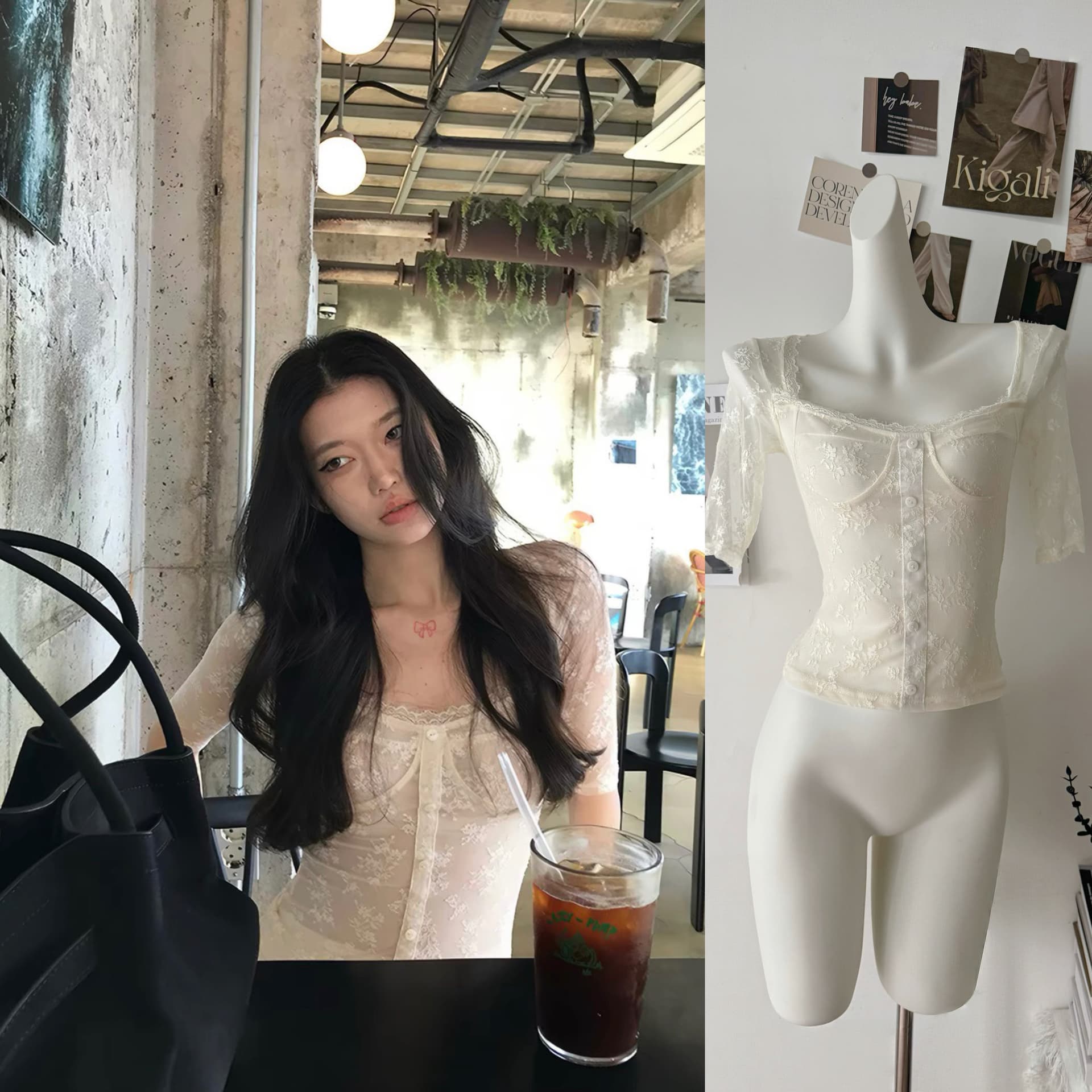 sheepland 순수한 욕망 발레 광장 칼라 레이스 자카드 반팔 티셔츠 여성 여름 섹시함 마이크로 ~을 통해 슬림해 보이는 맨위 상세 이미지 1