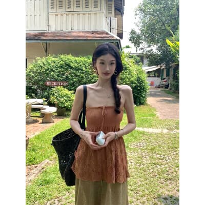 웨이브 놀이 바람 우산 진자 레이스업 튜브탑 26 여름 둘 색상 핫걸 슬림해 보이는 몸매 가꾸기 조끼 맨위 여성 이미지 3