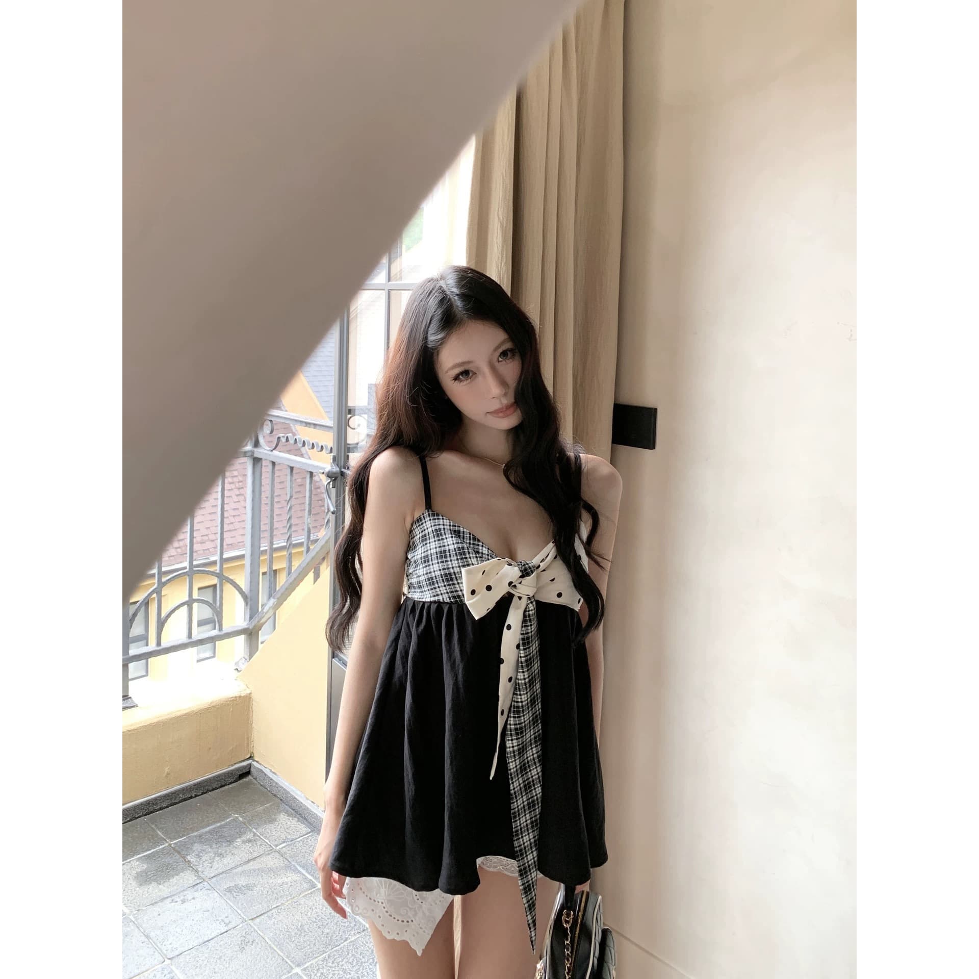 pinksoya 분말 콩 5 21 0시 방향 신제품 제한된 시간 9 접기 라이 경기 서울 배색 레이스업 캐미솔 상세 이미지 5