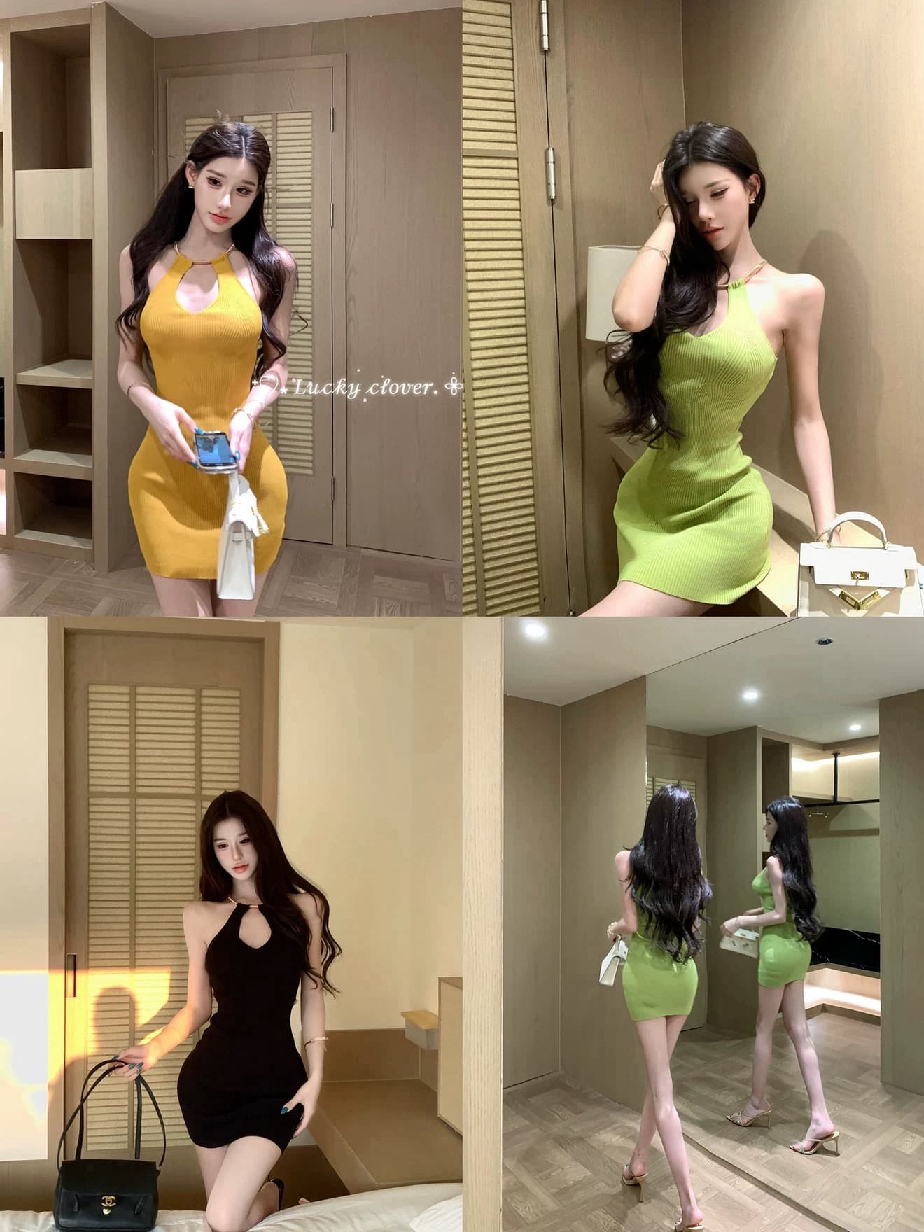먼지 덩 덩 니트 행침 목 여성 드레스 2026 여름 새로운 섹시함 홀로우 아웃 타이트 스커트 허리 수축 치마 상세 이미지 1