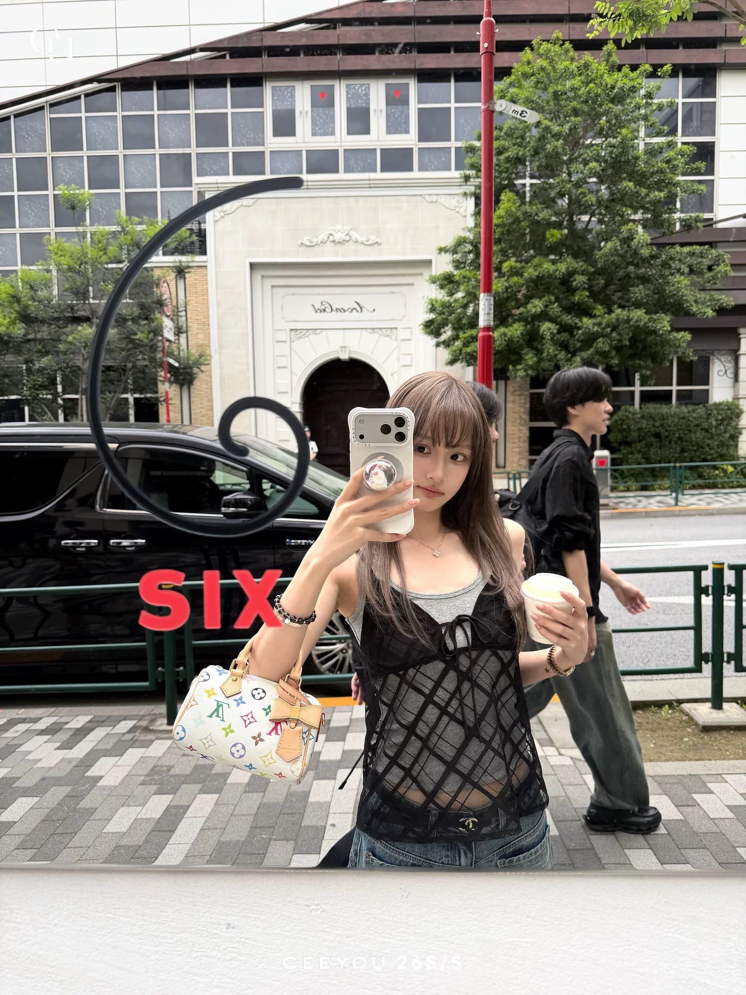ceeyou05 16 20 00 신제품 시스루 메시 그리드 u 칼라 조끼 스택 착용 세트 이미지 4