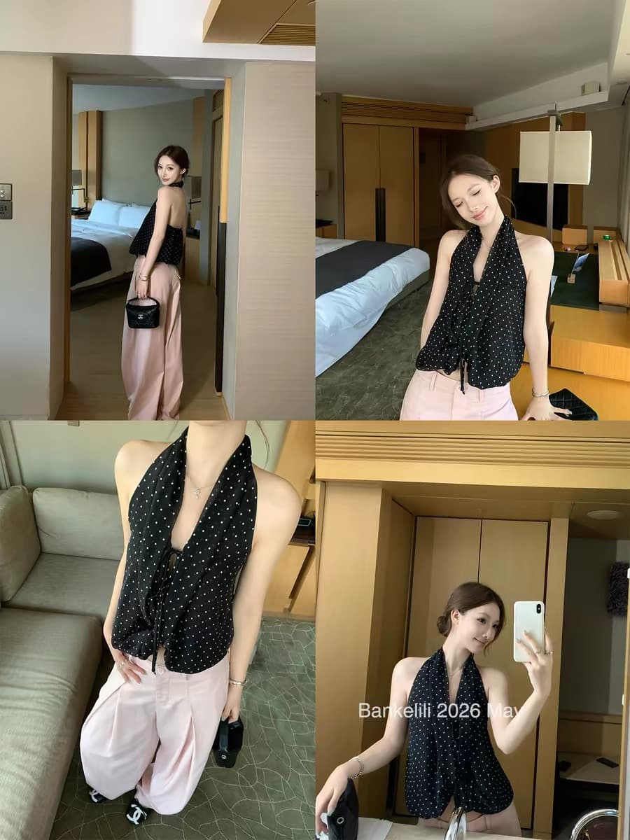 밤나무 코코아 bankelili 홍콩섬 핫걸 뜨거운 레오파드 무늬 프린트 V넥 행침 목 조끼 맨위 여성 봄 상세 이미지 2