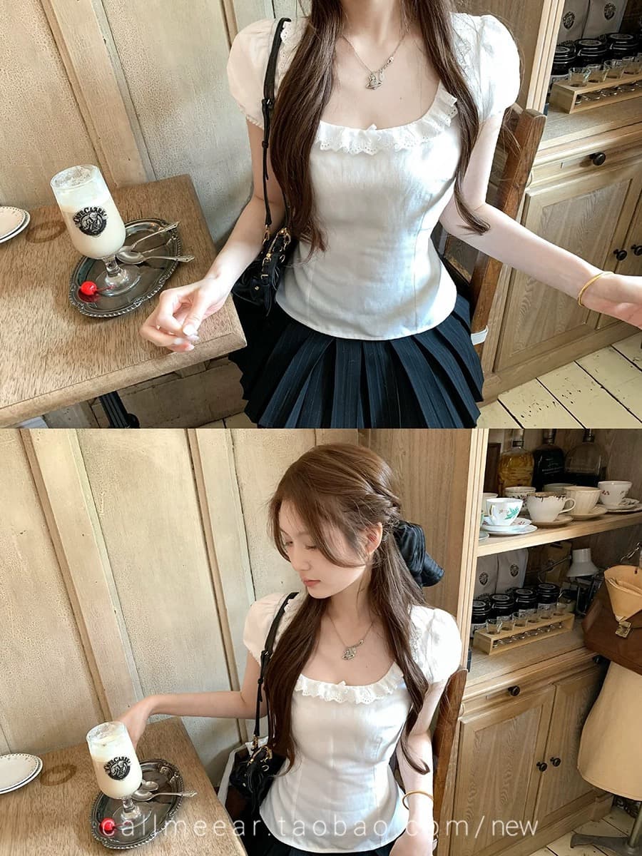 callmeear 여름 개인 소유 아마 라이 경기 서울 주간 실크 반팔 여성 셔츠 여름 허리 수축 맨위 상세 이미지 3